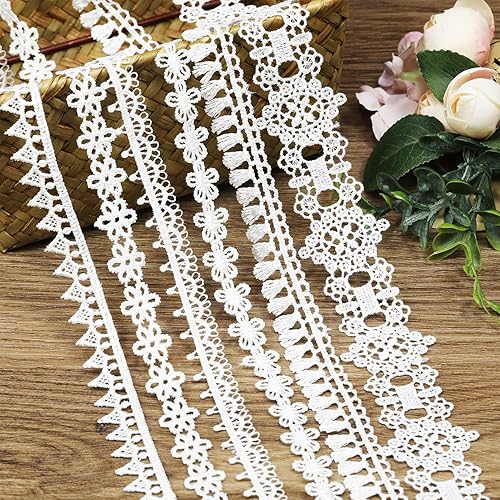 Miniatura 2 de Borde de encaje blanco de 20 yardas, manualidades, cinta de boda, cinta de flores, con 10 patrones (2 yardas cada uno), para costura, envoltura de