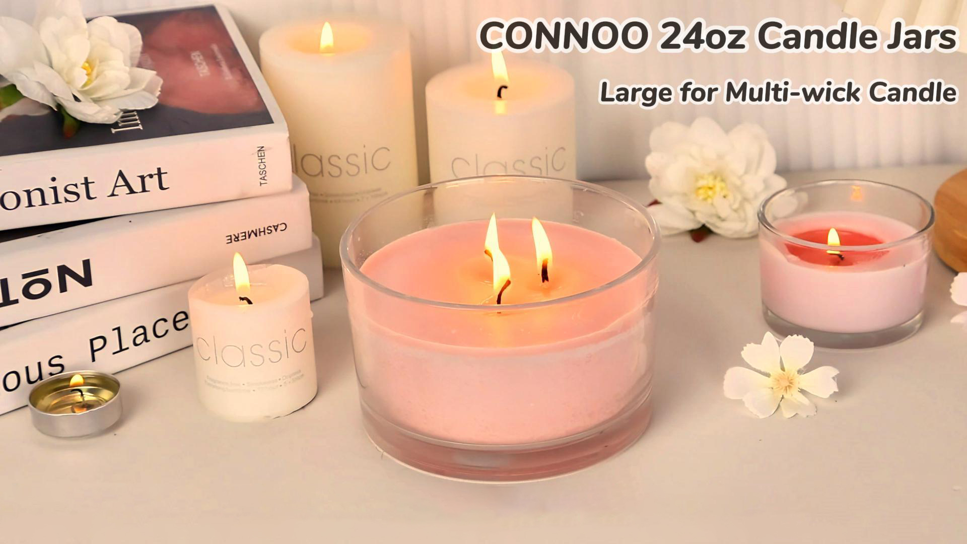 Amazon.com: CONNOO 24oz Clear Glass Candle Jars 6 Pack, Multi-Wick