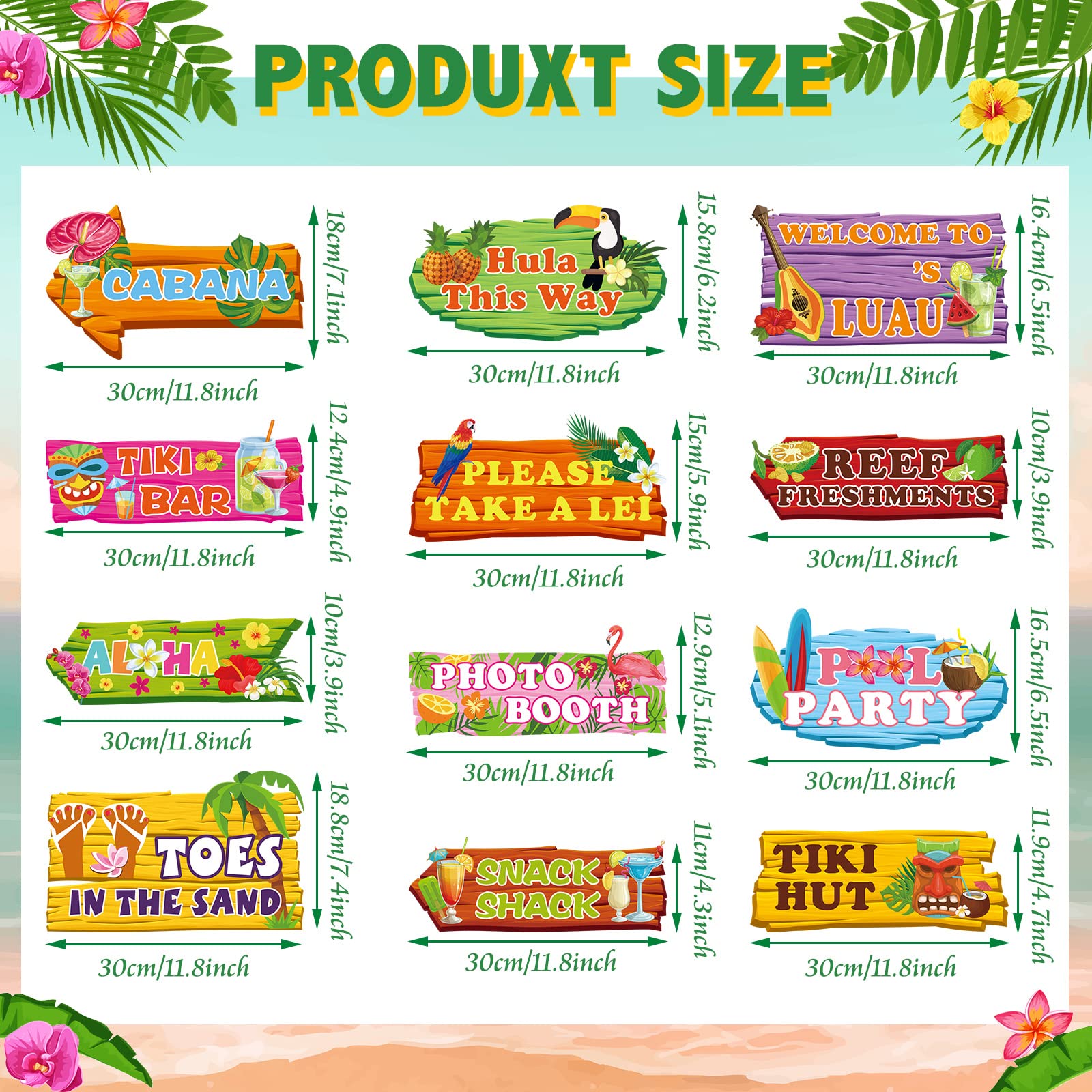 Sratte 24 Pcs Luau Party Welcome Sign Hawaiian Party Directional Signs Tropical Luau Party Decorations Luau Party Supplies Hawaiian Decorations with Alphabet Stickers for Summer Luau Party Photo Props