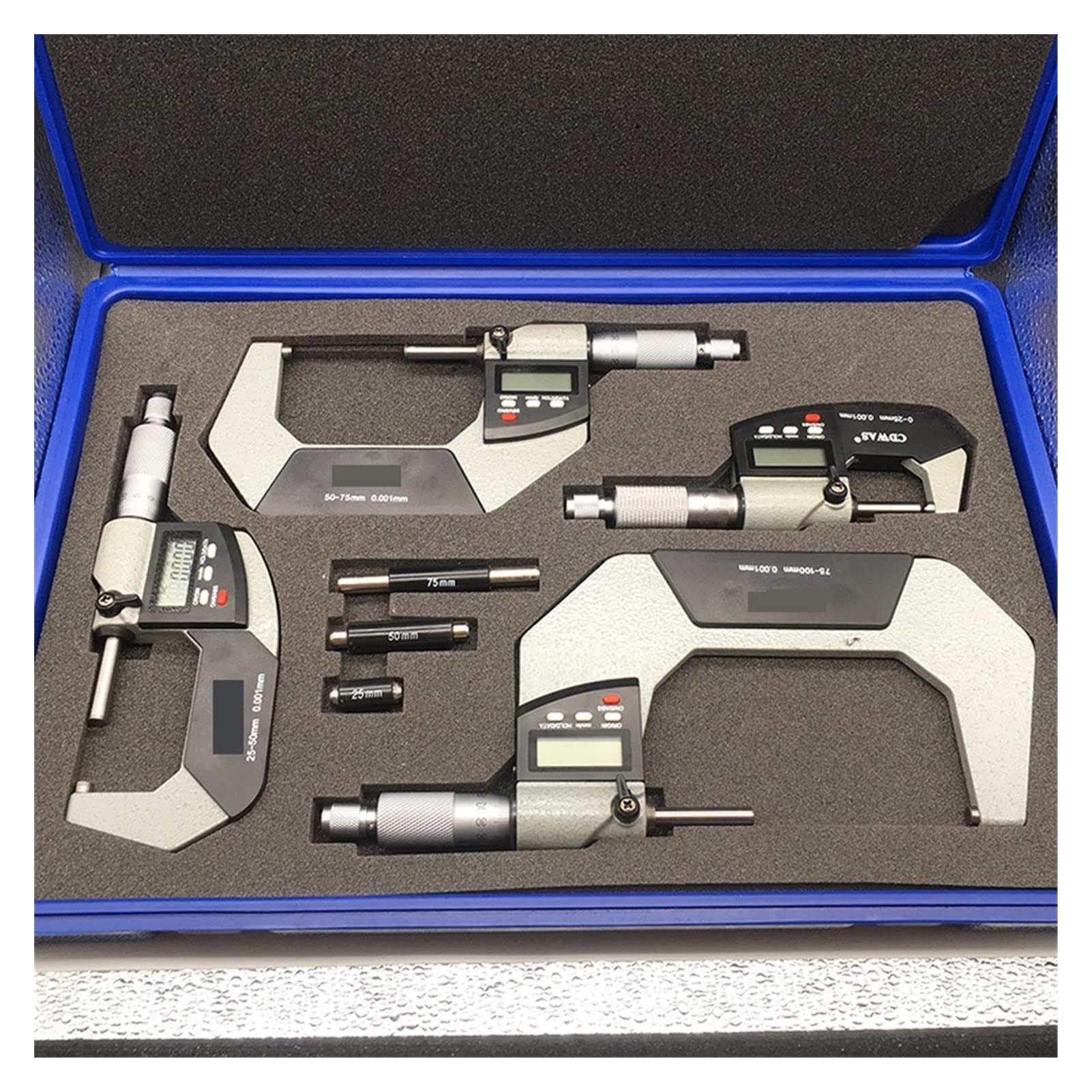 Außenmessschraube, 0-25mm 25-50mm 50-75mm 75-100mm 0,001 mm elektronisches Außendurchmesser digitaler Mikrometermessgerät Micrometer Messwerkzeuge, Messwerkzeug(4pcs set)