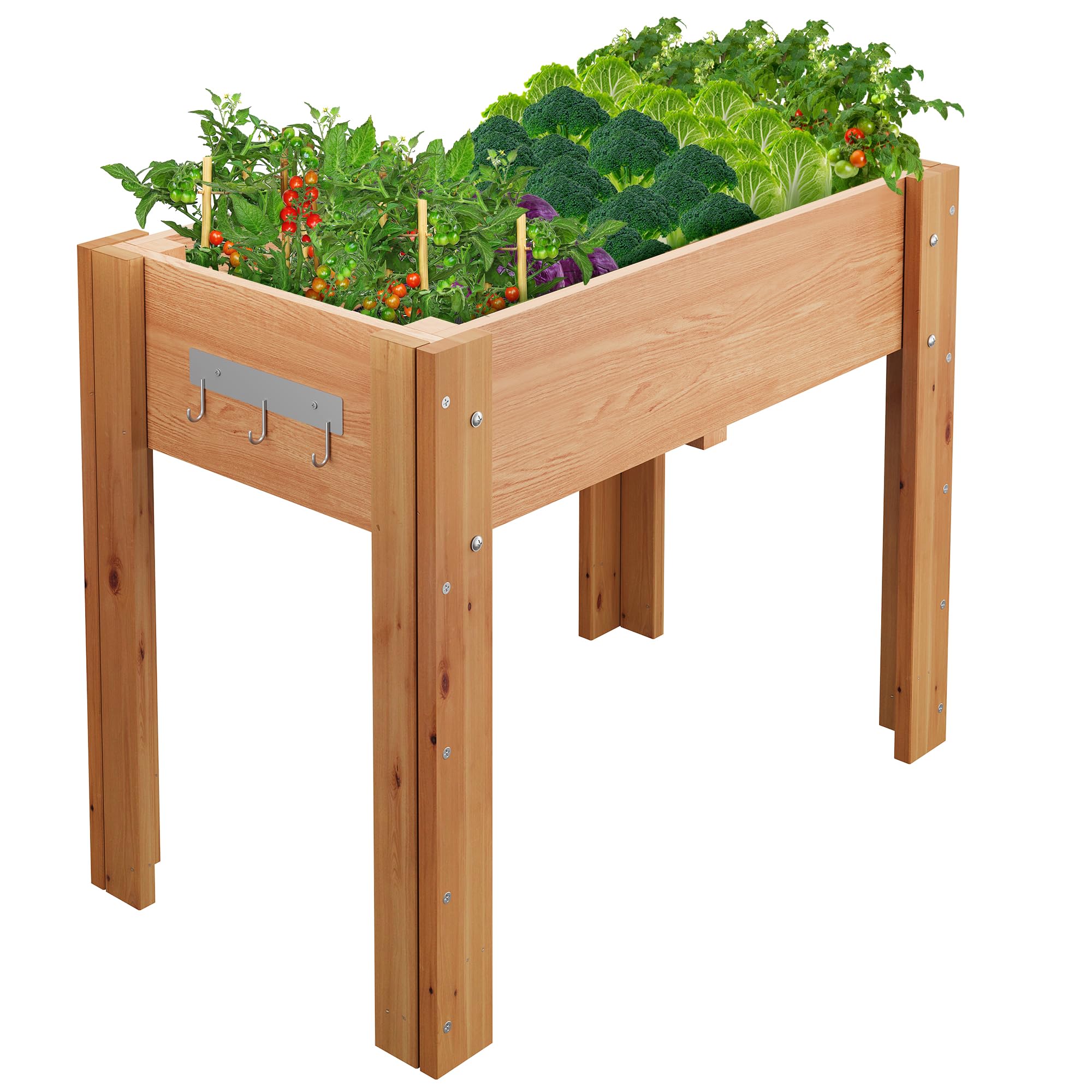 GarveeHome Elevated Raised Garden Bed Wooden Planter Box with Legs & Hooks