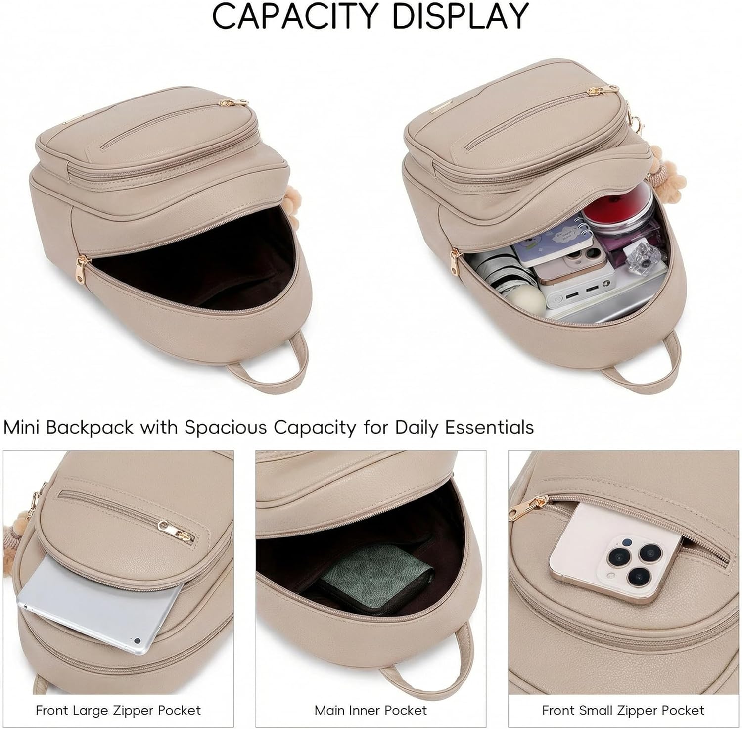 BAGOK Mini Leather Backpack Purse for Women, Small Backpack Purse with Cartoon Charm, Cute Fashion Bag for Girls & Teens