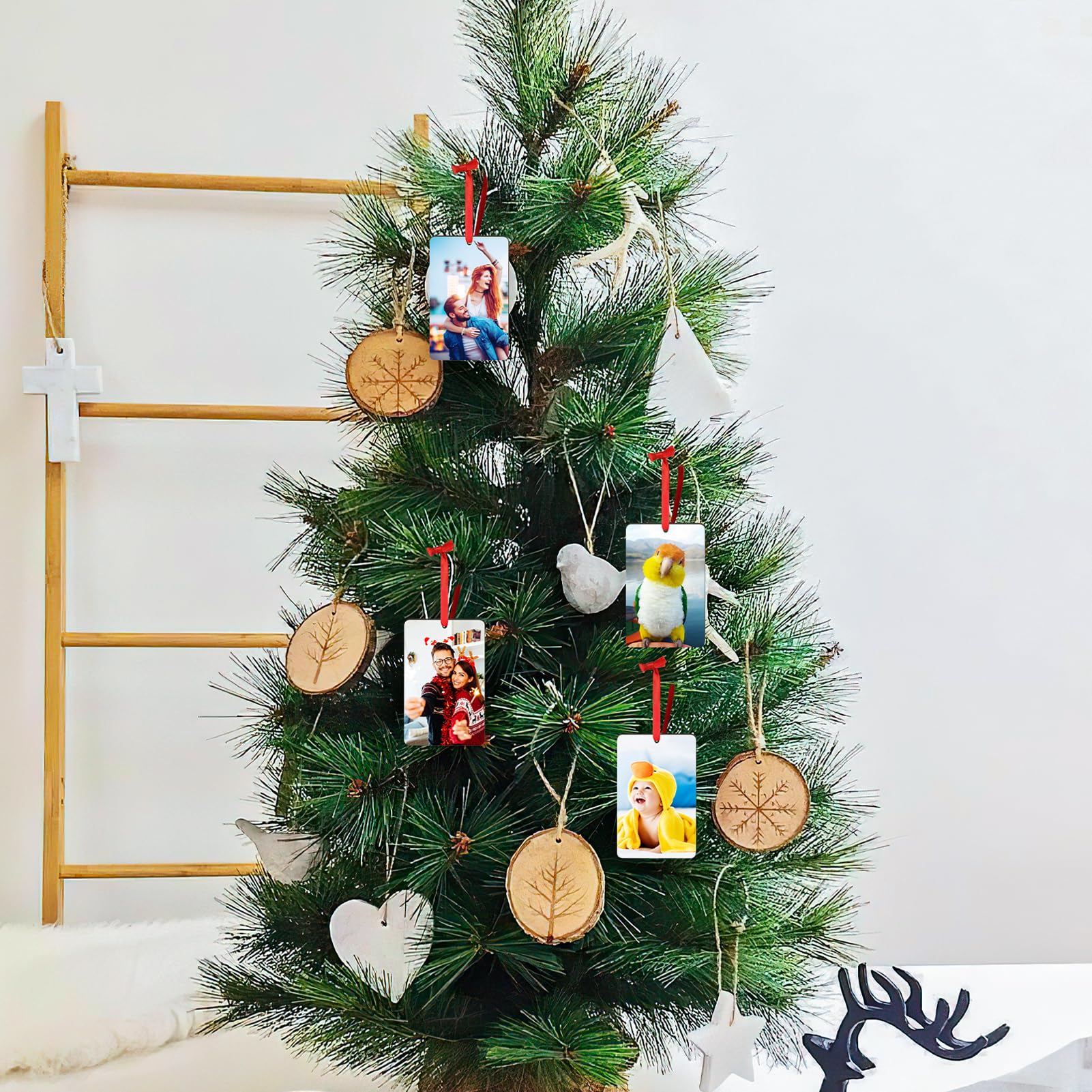 Ornement De Noël Personnalisable En Métal – Format 10x7 Cm – Avec Photo Et Texte – Ruban Rouge Inclus - 5