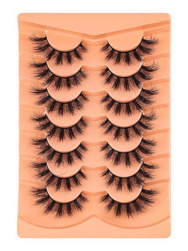 Cílios postiços em tiras com curvatura D, estilo wispy, 7 pares