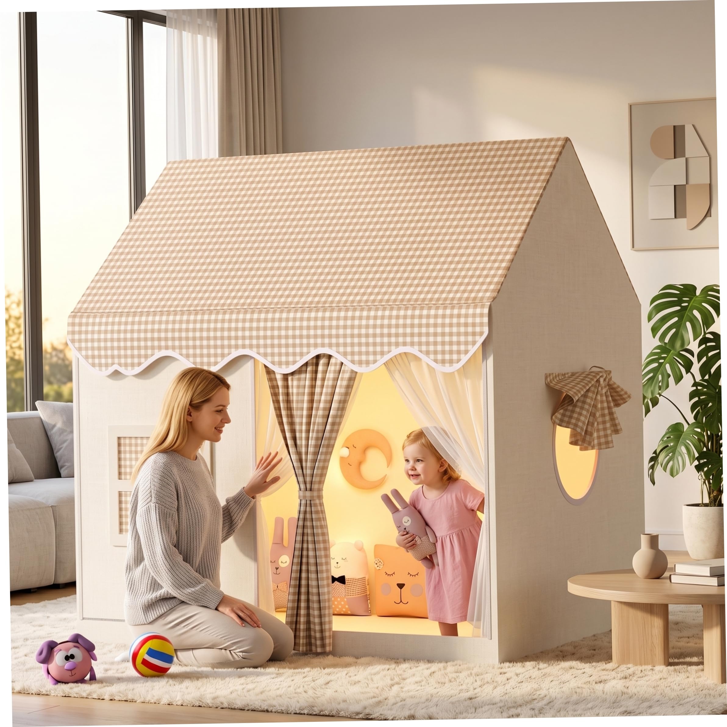 Tenda da Gioco per Bambini Pieghevole per Interni con Struttura in Metallo, Kaki
