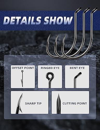 Miniatura 2 de BLUEWING Anzuelos de cebo vivo doblados, ganchos de punto de corte, ganchos de acero de alto carbono, ganchos de pescado extra afilados para pesca