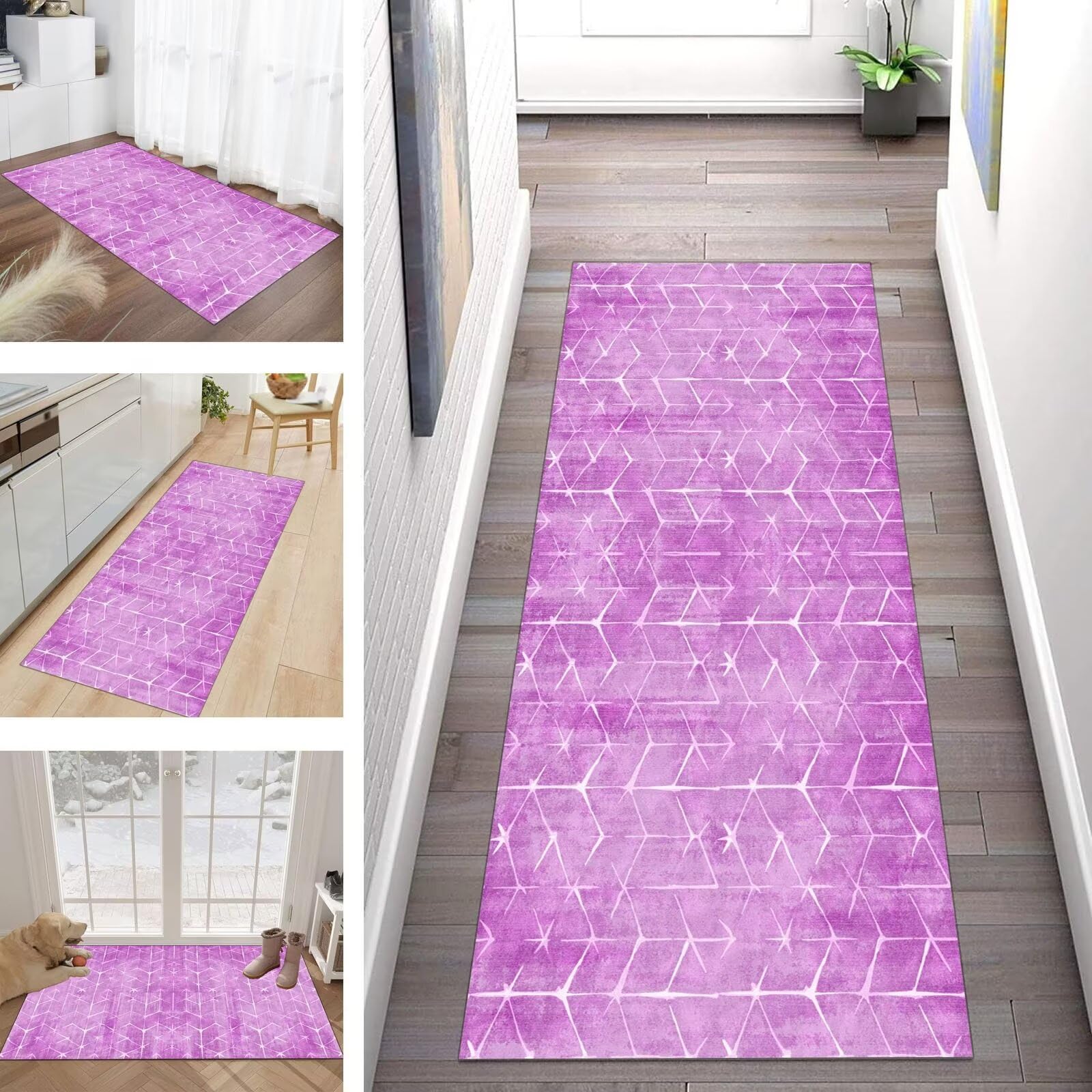 Bauft Rug Runner Hallway Pink Non-Slip Long Kitchen Rug for Corridor Bedroom Modern Polyester Carpet Runner Made to Measure Sold by the Metre — image 1