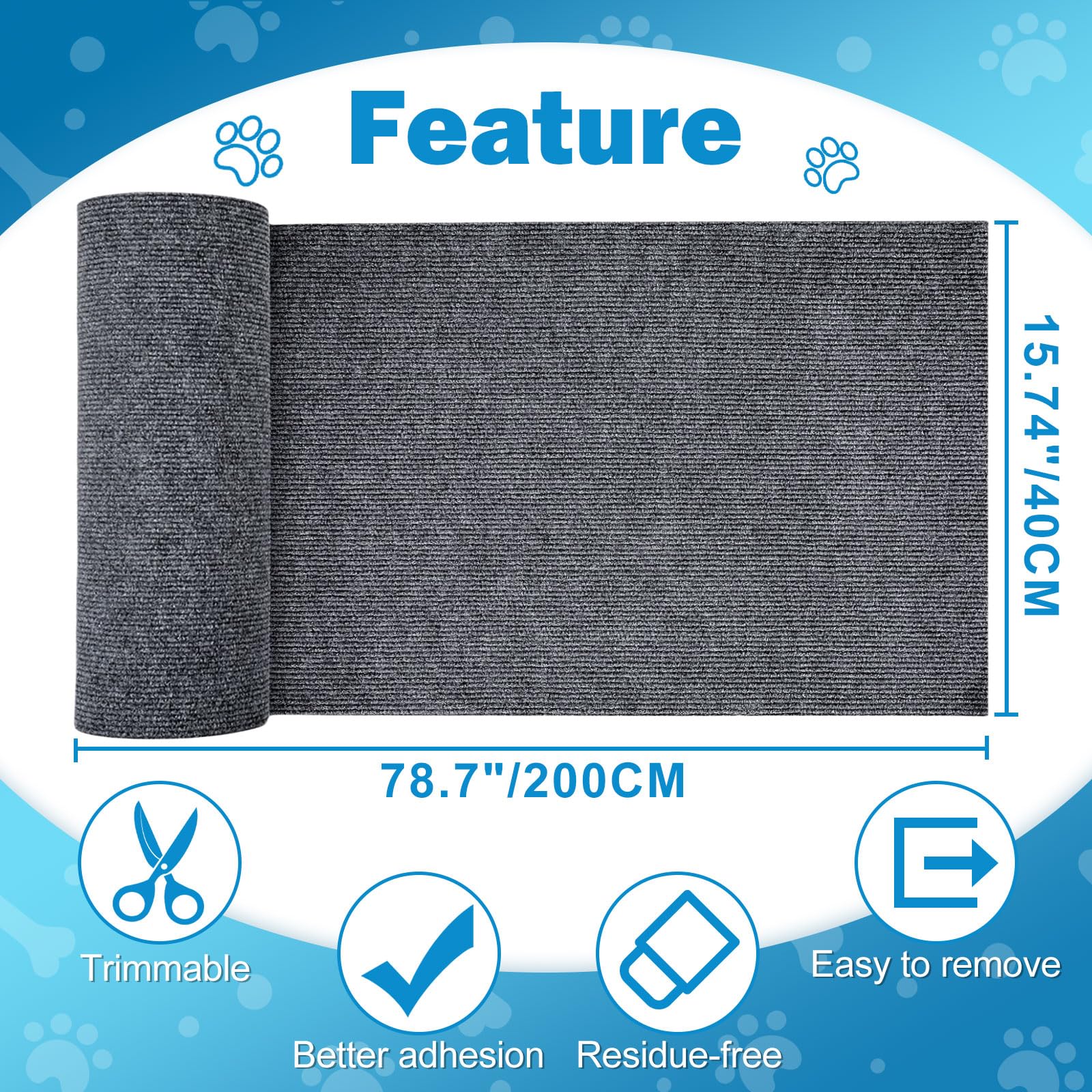 Rascador de Pared para Gatos de Interior, Protector de Muebles para Las Esquinas del sofá - Alfombrilla rascadora para Gatos de 78,7 x 11,8 Pulgadas, rascador de Pared reemplazable