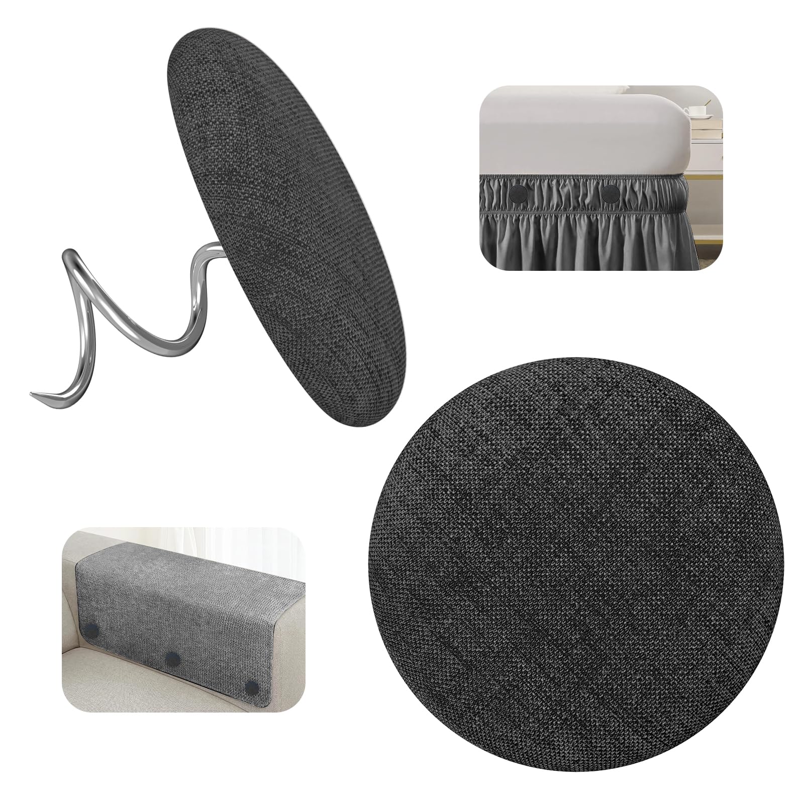 Upholstery Tacks Twist Pins for Slipcovers &amp; Headliners - Bed Skirt Holders - Fabric Covered Furniture Pins for Secure Grip, No Damage (20, Dark Grey)