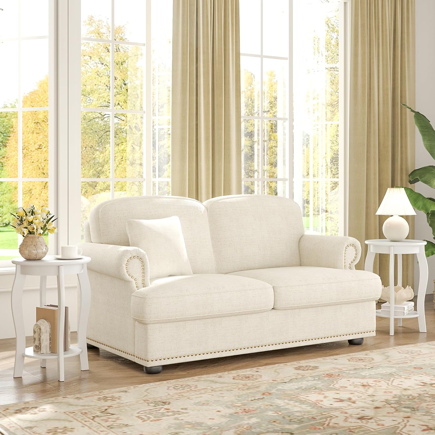 Giantex Round End Table, Wooden Side Table with Storage Shelf, Small Nightstand with Solid Wood Legs, 2-Tier Accent Table for Living Room Bedroom, White