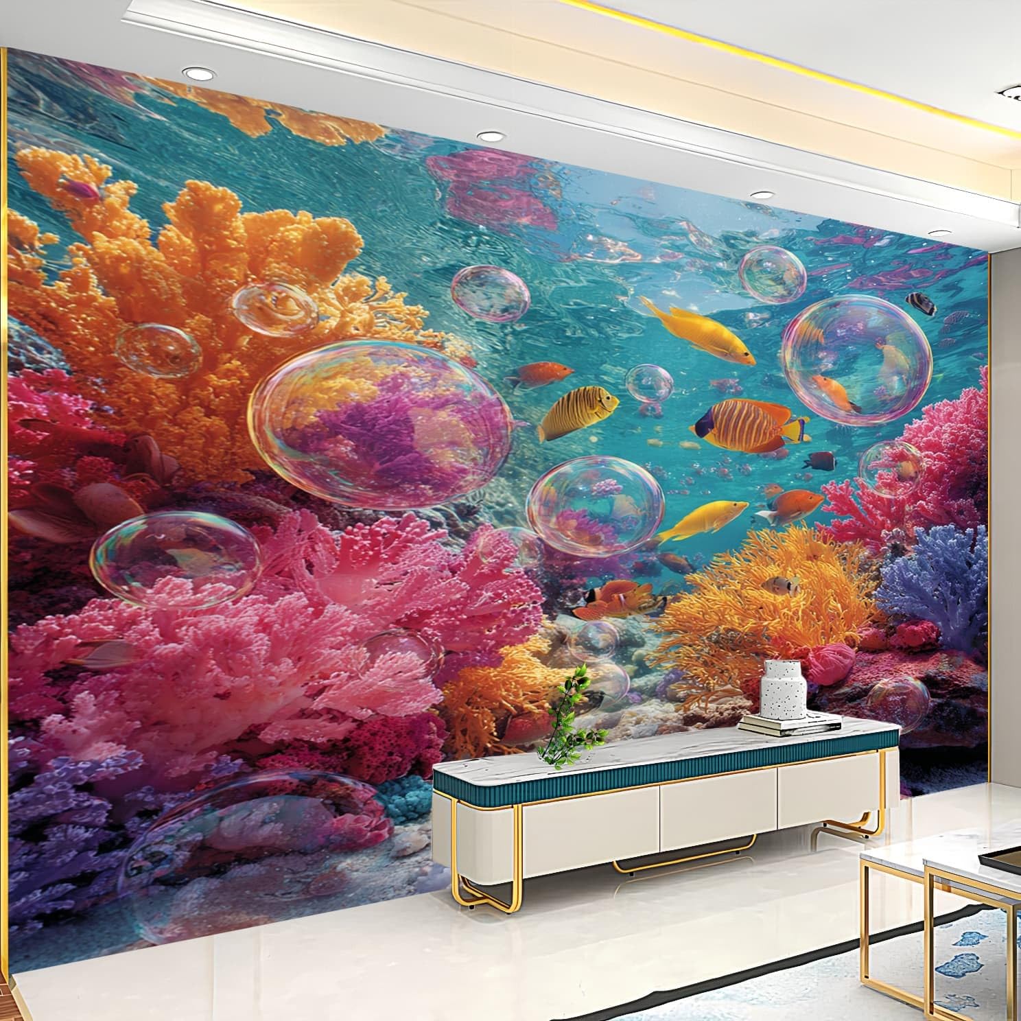 Podwodny świat krajobraz sztuka na ścianę tło nowoczesna sypialnia panoramiczna tapeta 3D sofa telewizor kolorowy plakat do dekoracji salonu 250 x 256 cm