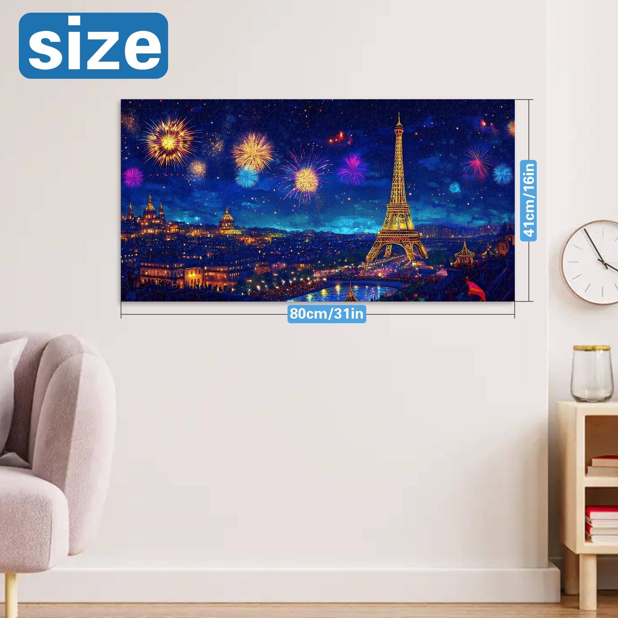 Special Shape Puzzles for Adults 1000 Pieces - Eiffel Tower at Night Jigsaw Puzzle Challenging Impossible Puzzle, Unique Home Decor & Game (16x31Inch/41x80cm) for Puzzle Lovers - 4