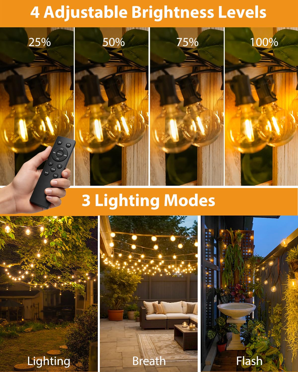 btfarm 10M Guirlande Guinguette Exterieur Avec Télécommande, Dimmable G40 LED Guirlande Lumineuse Exterieure, Etanche Ampoule Lumiere Electrique pour Jardin Terrasse Balcon Pergola Fête, Blanc Chaud - 3