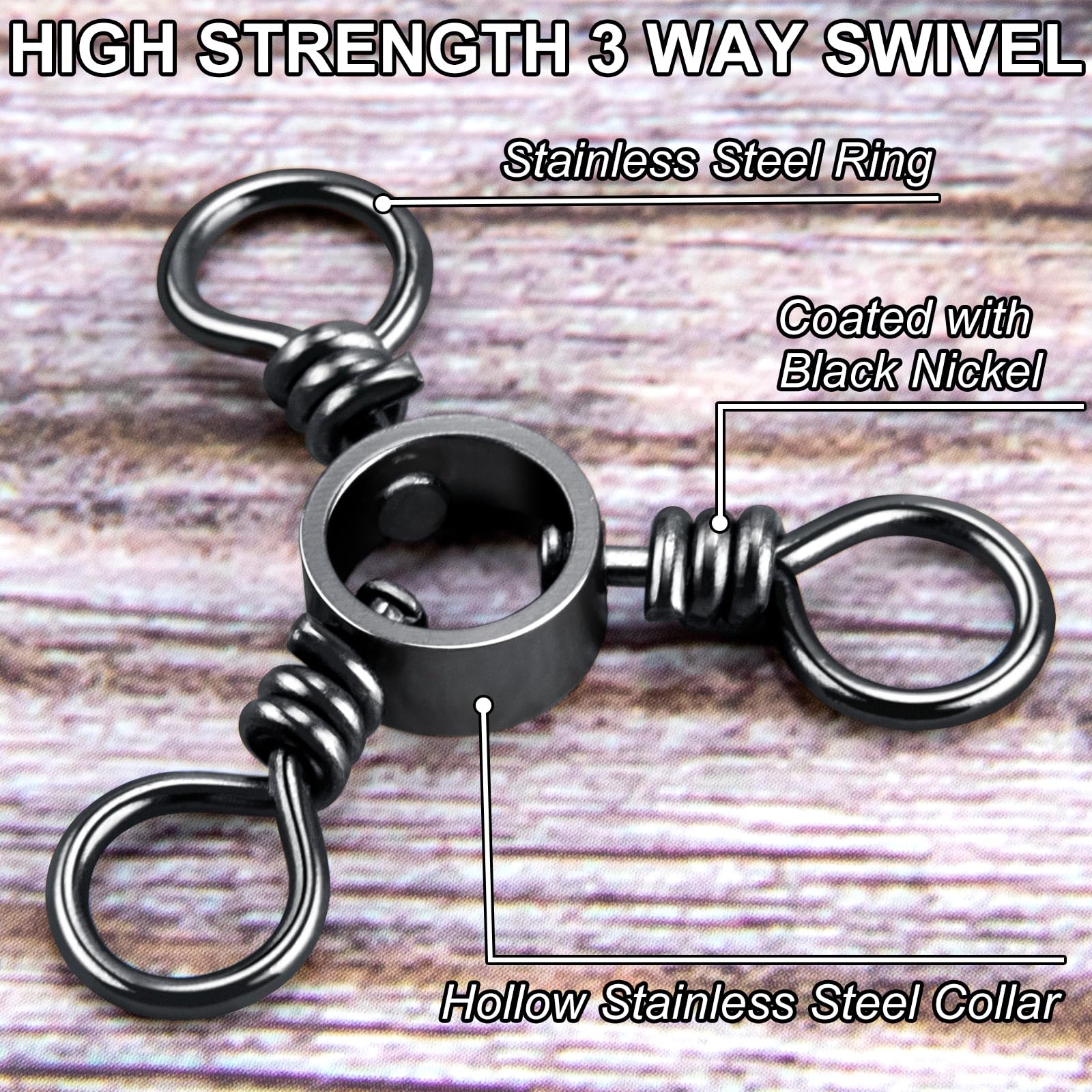 Alwonder 100-Pack 3 Way Swivels Fishing Tackle, Stainless Steel Black Nickel Three Way Swivel Fishing Swivels Connectors Saltwater Freshwater Surf Deep Drop Catfishing Rigs Tackle #6