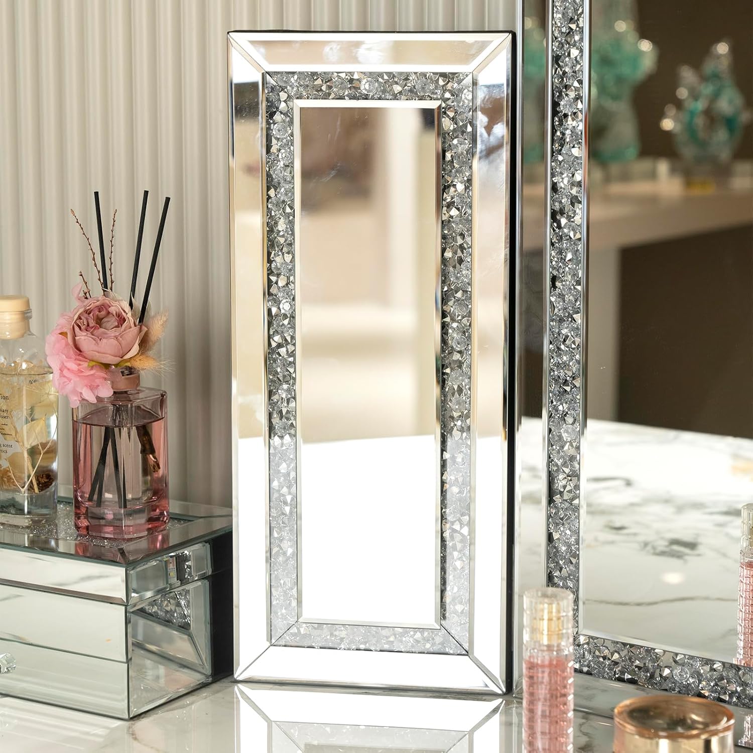 3 Way Mirror Vanity Trifold Makeup Mirror, Tabletop for Braiding Self Cutting Hair, Large Silvery Wall Mounted Decoration