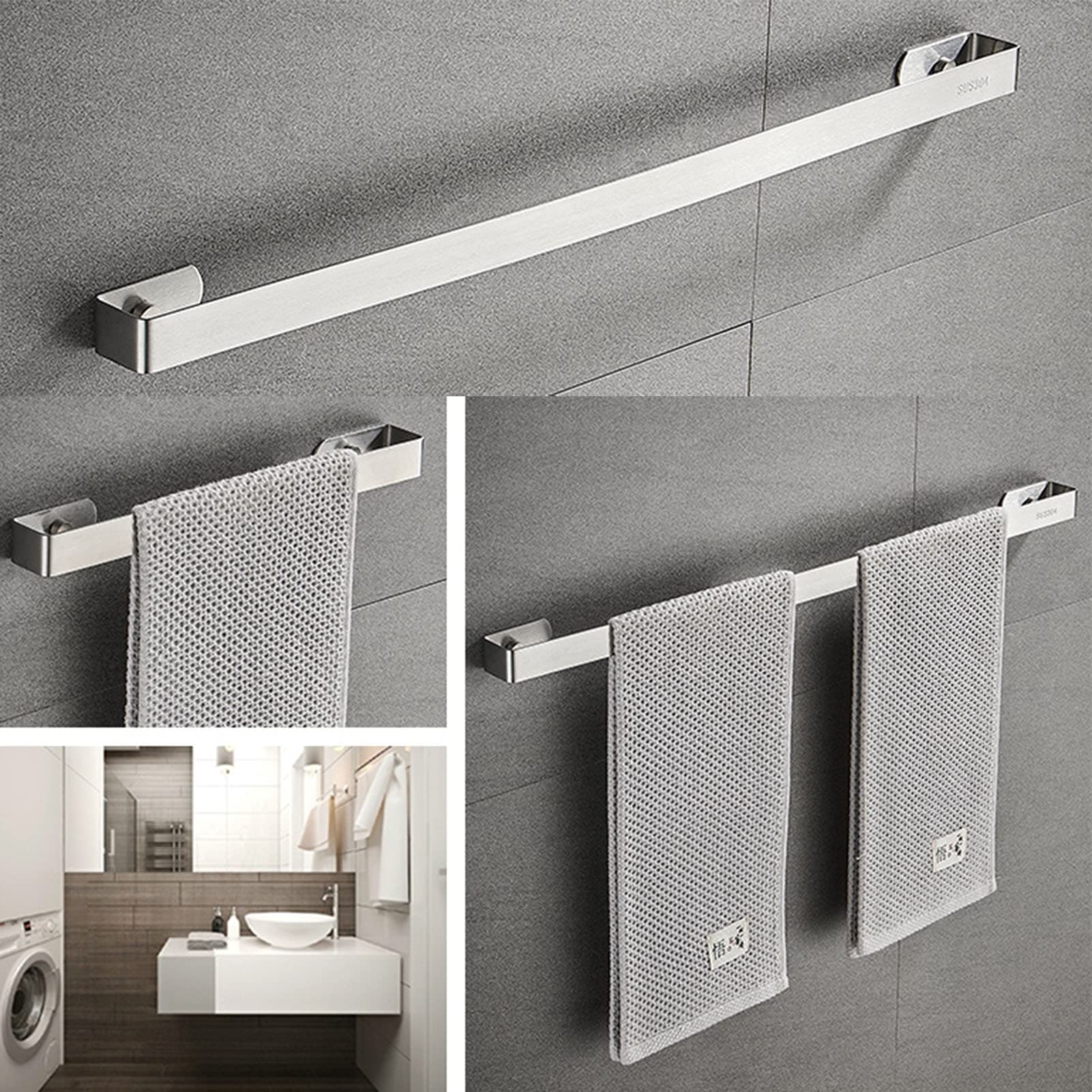 Toalleros, Toallero de Pared Acero Inoxidable Acabado Plata Cepillada 30-60cm(40cm)