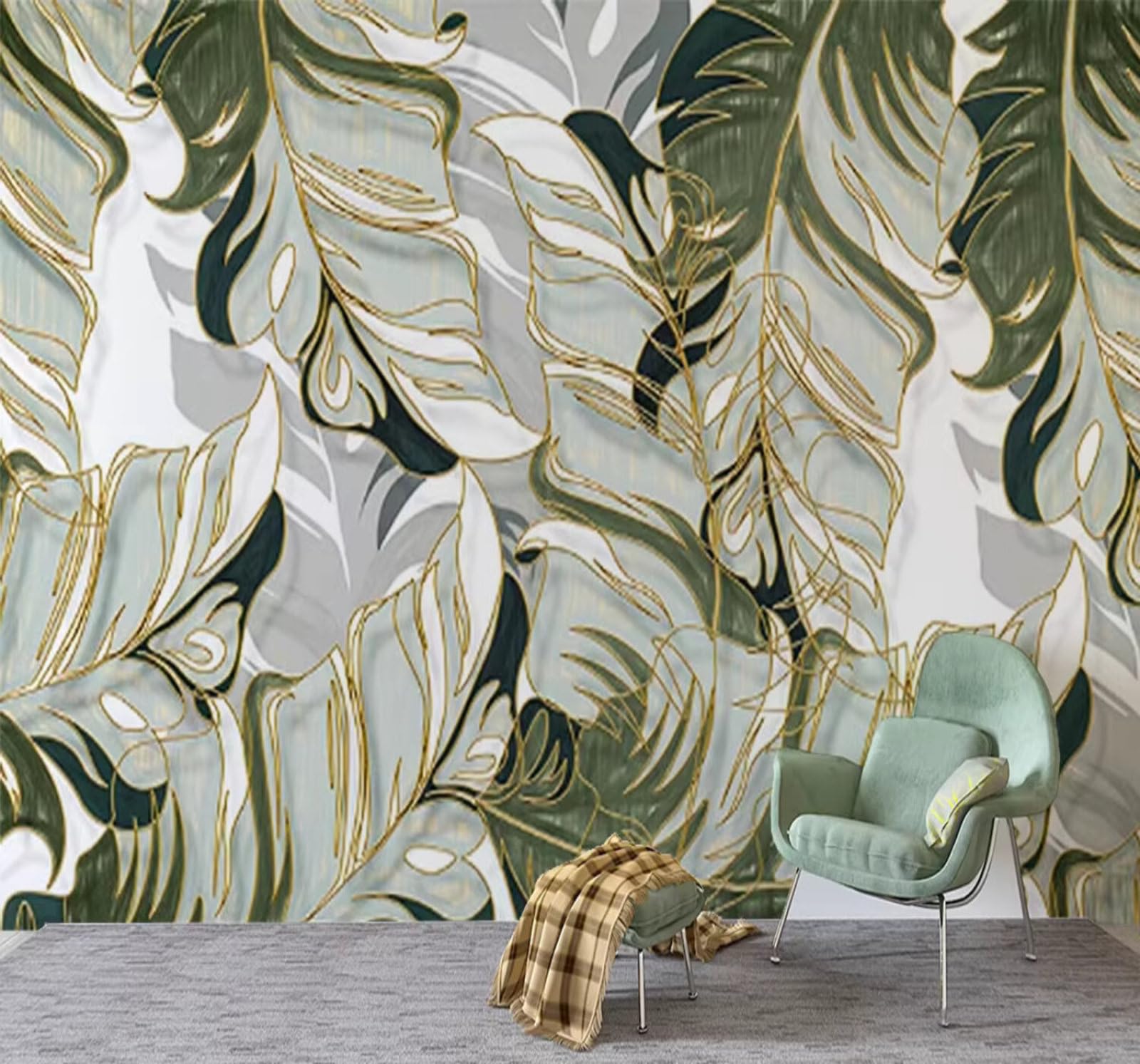 Wallpaper-3D-Xlm 250Cm×170Cm(B×H) Minimalist Luxury Hand Painted Banana Leaf Unique 3D Wallpaper Easy Install Feature Office Living Room Sofa Bedroom Tv Background Wall Decoration-250Cm×170Cm