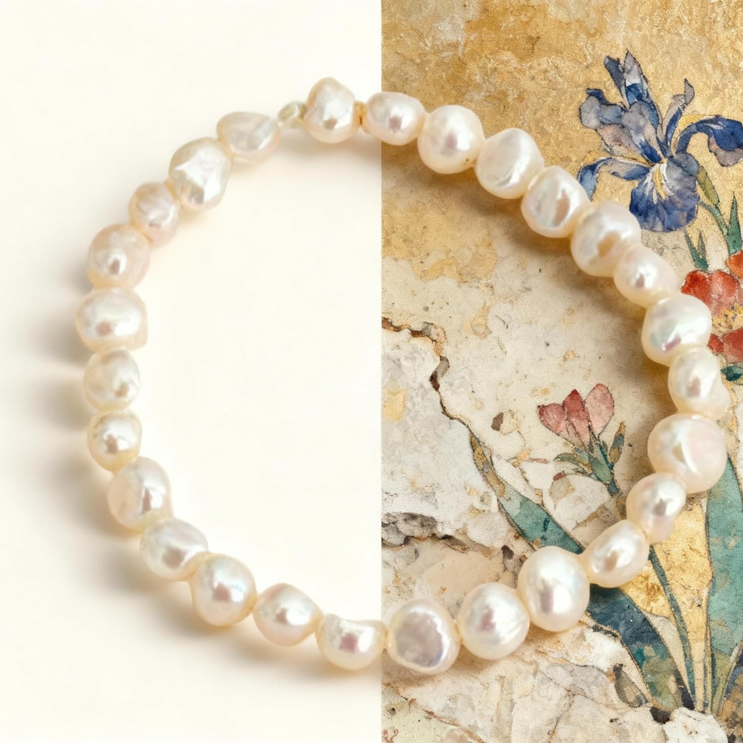 Cultured Freshwater Baroque Pearl Stretch Bracelet 8 Inch, Pearl Bracelets for Women, Freshwater Pearl Bracelet