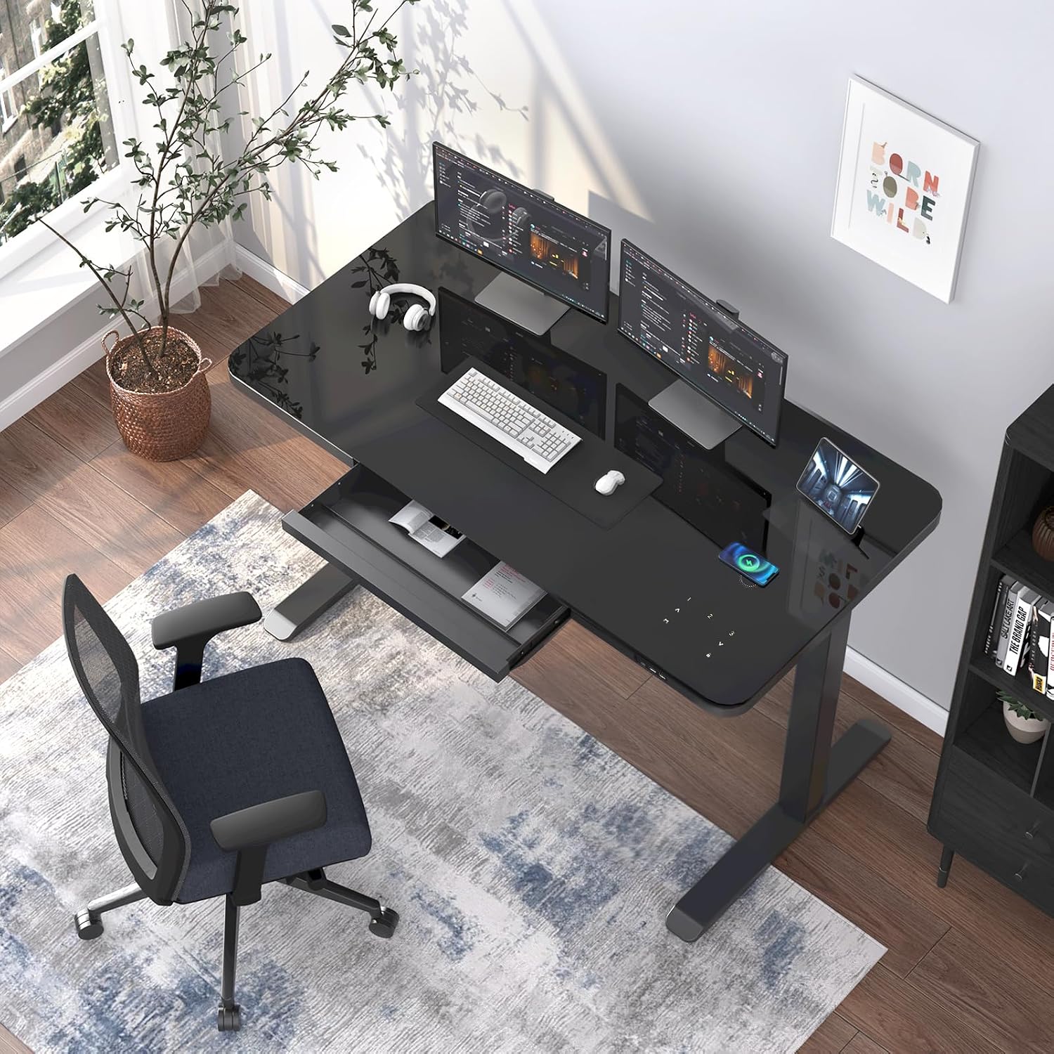 Electric Glass Standing Desk with Touch Control, 45