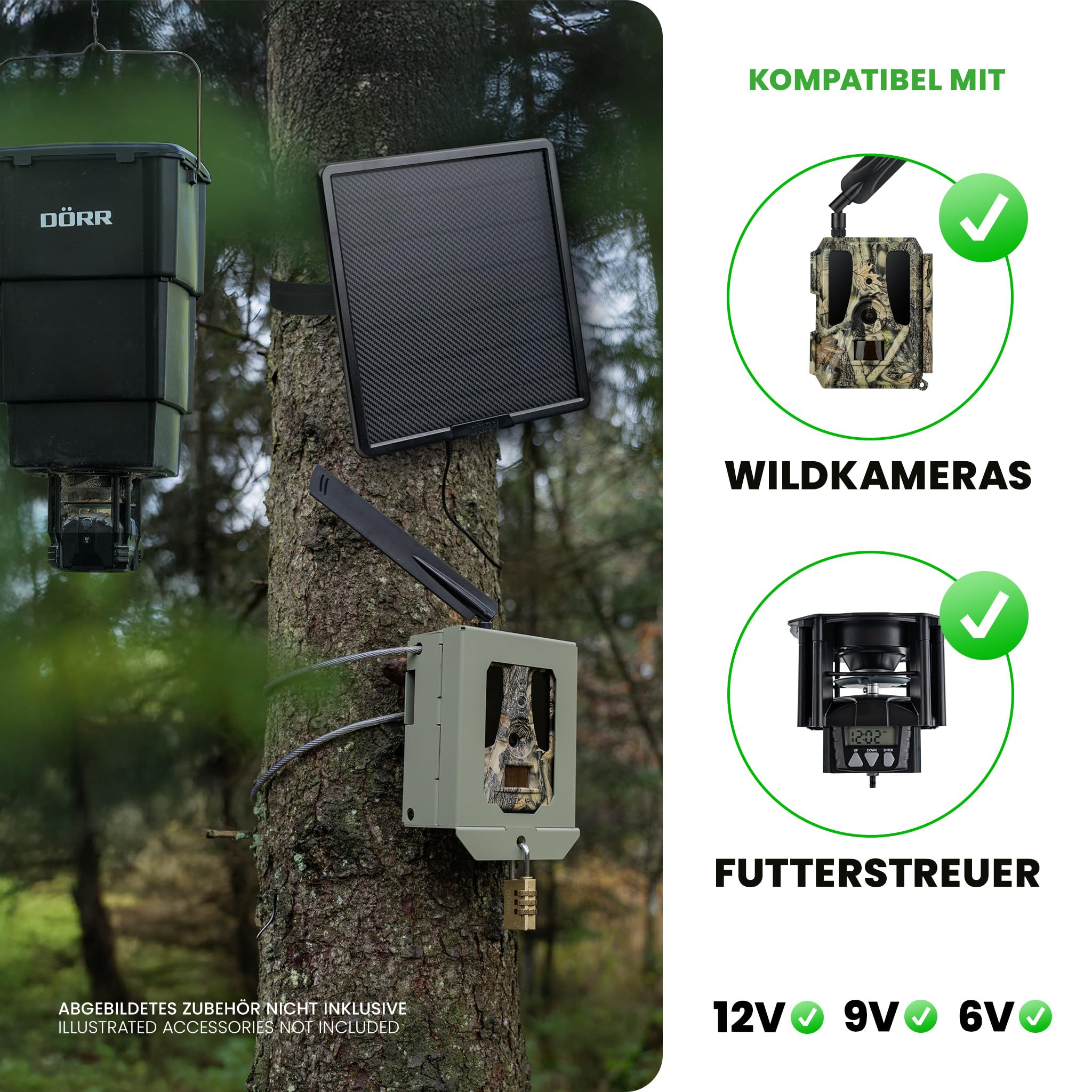 DÖRR Solarpanel mit 15000mAh Akku, 6V/9V/12V DC & USB-A/USB-C, 18W, IP66 wetterfest, Solarstrom für Wildkameras, Überwachungskameras, Futterstreuer & Outdoor-Geräte, Solar Ladegerät, Solar Powerbank