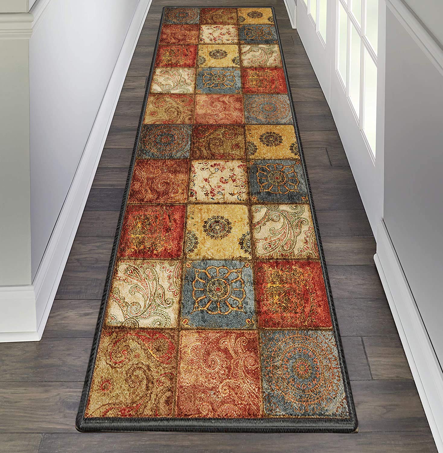 Bawełniane dywaniki 110 x 440 cm, chodnik kuchenny dywan przyjazny dla zwierząt domowych przeciwzmęczenie, antypoślizgowe zmywalne dywaniki kuchenne do przedpokoju, podłogi kuchennej, korytarza - R-7