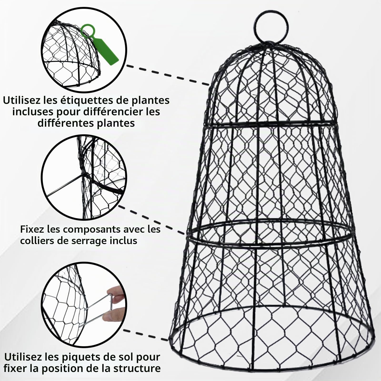Lot de 3 cloches de jardin de 45 x 29 x 29 cm pour plantes, triple combinaison améliorée, cloches en maille antirouille avec couvercle à charnière, cage de protection des plantes contre