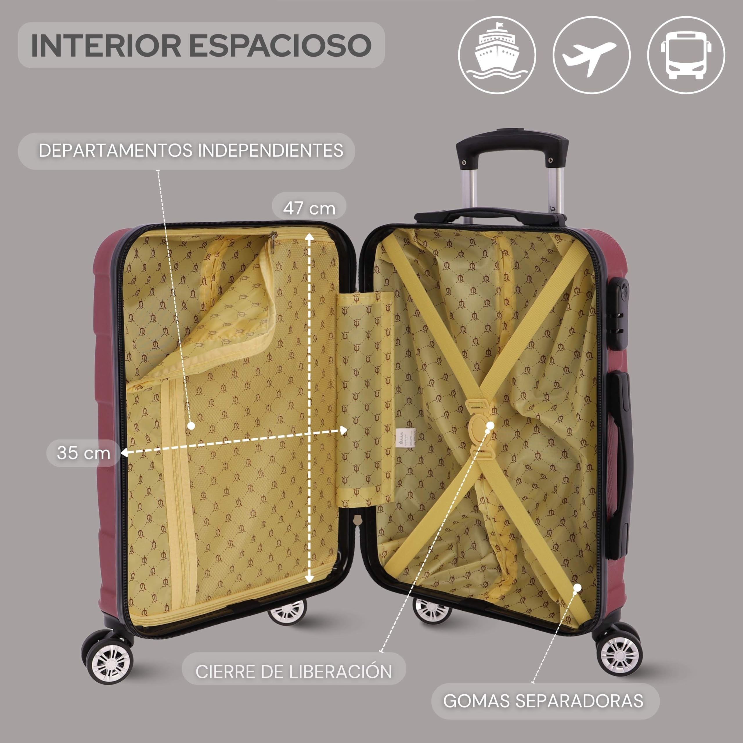 EL CABALLO - Maleta Cabina 55x40x20- Maletas de Viaje - Maletas de Viaje Cabina Apta para Ryannair- Trolley Equipaje para Avion Resistente con 4 Ruedas de 360º y candado numérico