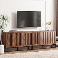 BVIUNTWOHOME Farmhouse TV Stand for 100" TVs - Rustic 2-in-1 Entertainment Center with Storage Cabinets, Metal Base, Brown