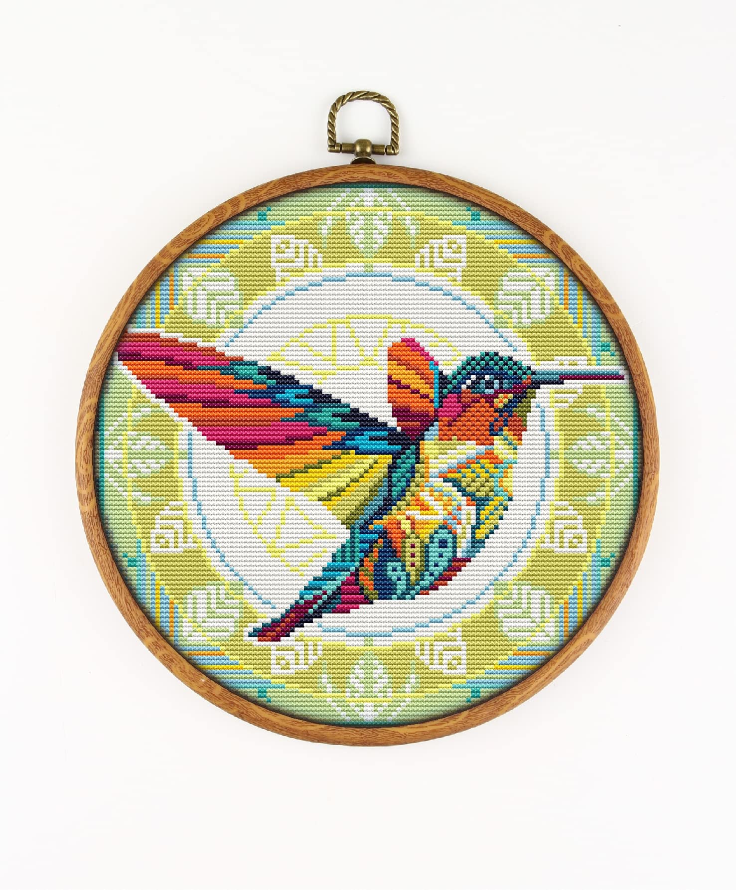 Mandala Hummingbird CS309-1 - Counted Cross Stitch KIT#2. Set of Threads, Needles, AIDA Fabric, Needle Threader, Embroidery Clippers and Printed Color Pattern Inside.