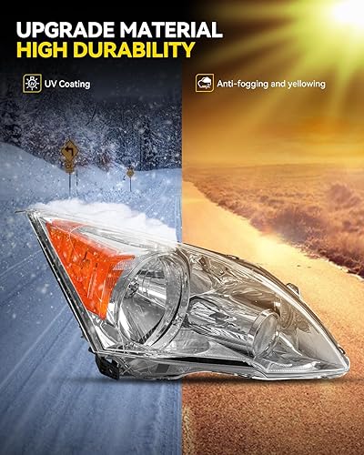 Miniatura 4 de PHILTOP Conjunto de faros delanteros compatible con CR-V 2007-2011, carcasa cromada con lente transparente y reflector ámbar, repuesto estilo OEM