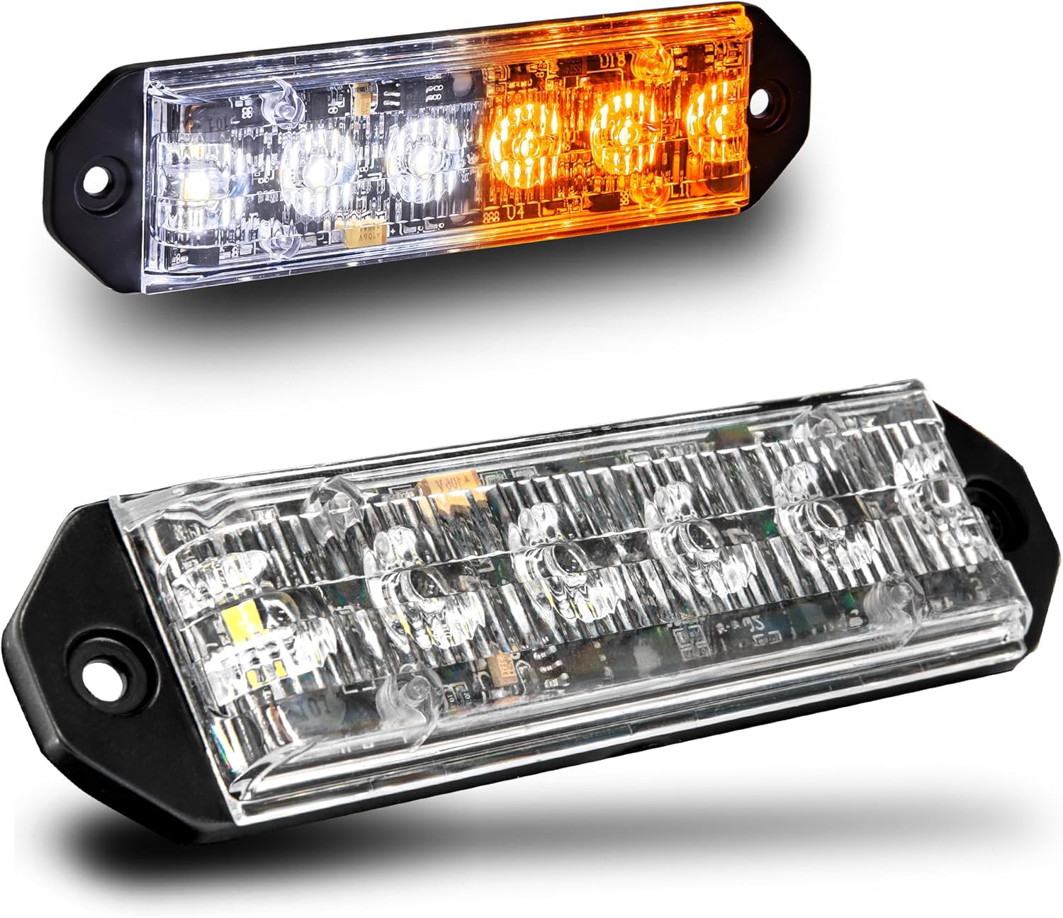 LAMPHUS 2PC PlanarFlash PFLH06 Ultra Flat LED Light Head [SAE Class 1] [72 Paterns] [180° of Coverage] [Fits in Small Places] Warning Lights for Police & Emergency Vehicles - Amber/White