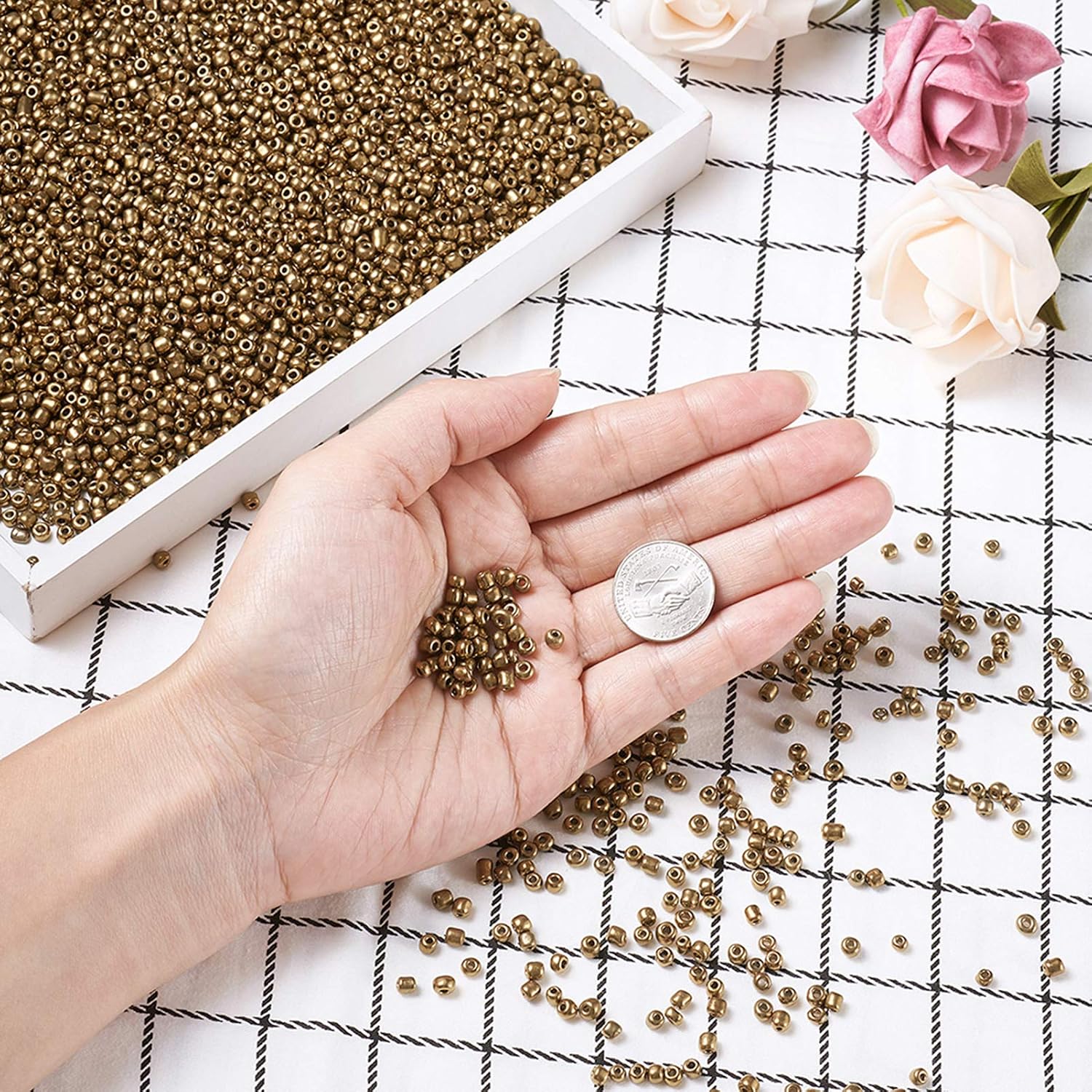 Craftdady 4mm Metal Color Glass Seed Beads 4500Pcs Metallic Copper Round Pony Loose Beads 6/0 Small Craft Spacer Beads for Jewelry Necklace Bracelet Earring Keychain Hole: 1mm