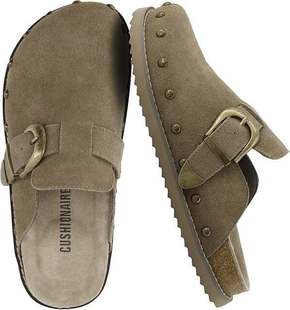 CUSHIONAIRE Bronco Slip On Mule Womens Shoes – Genuine Suede Leather Clo...