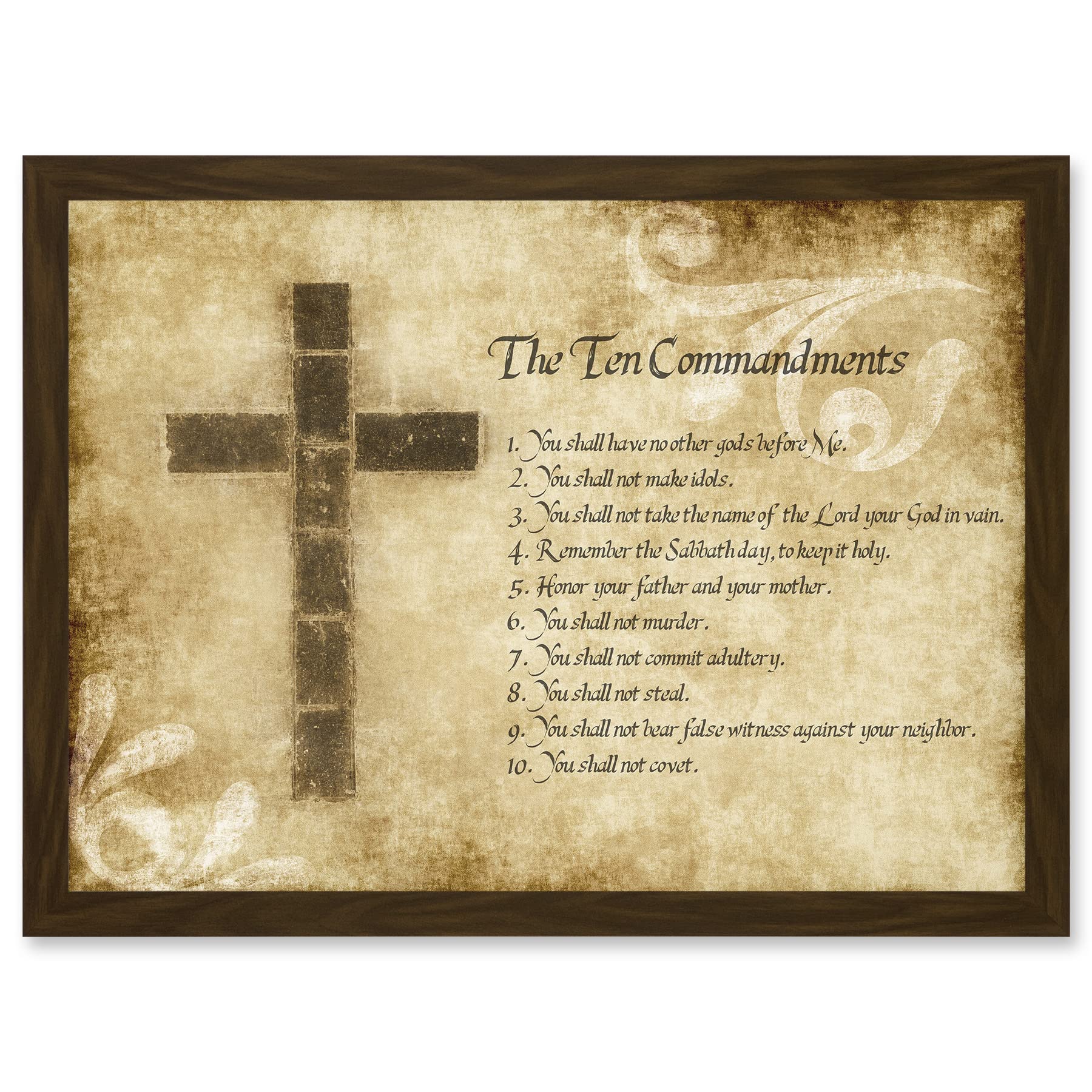 Artery8 Ten 10 Commandments Cross Christian Religious Quote Typography A4 Artwork Framed Wall Art Print