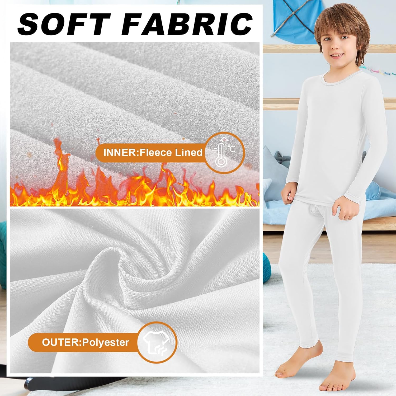 Silkfly 2 Sets Boys Thermal Underwear Fleece Lined Compression Shirt Leggings Pants Kids Base Layer - Image 4