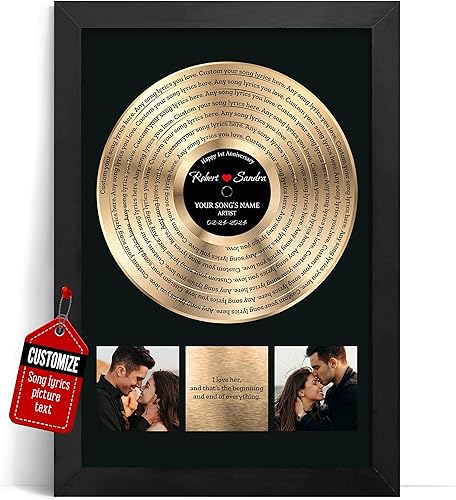 VICILO Póster personalizado de letras de canciones, arte de pared único para aniversario de un año, regalos de disco de vinilo para él, regalo para