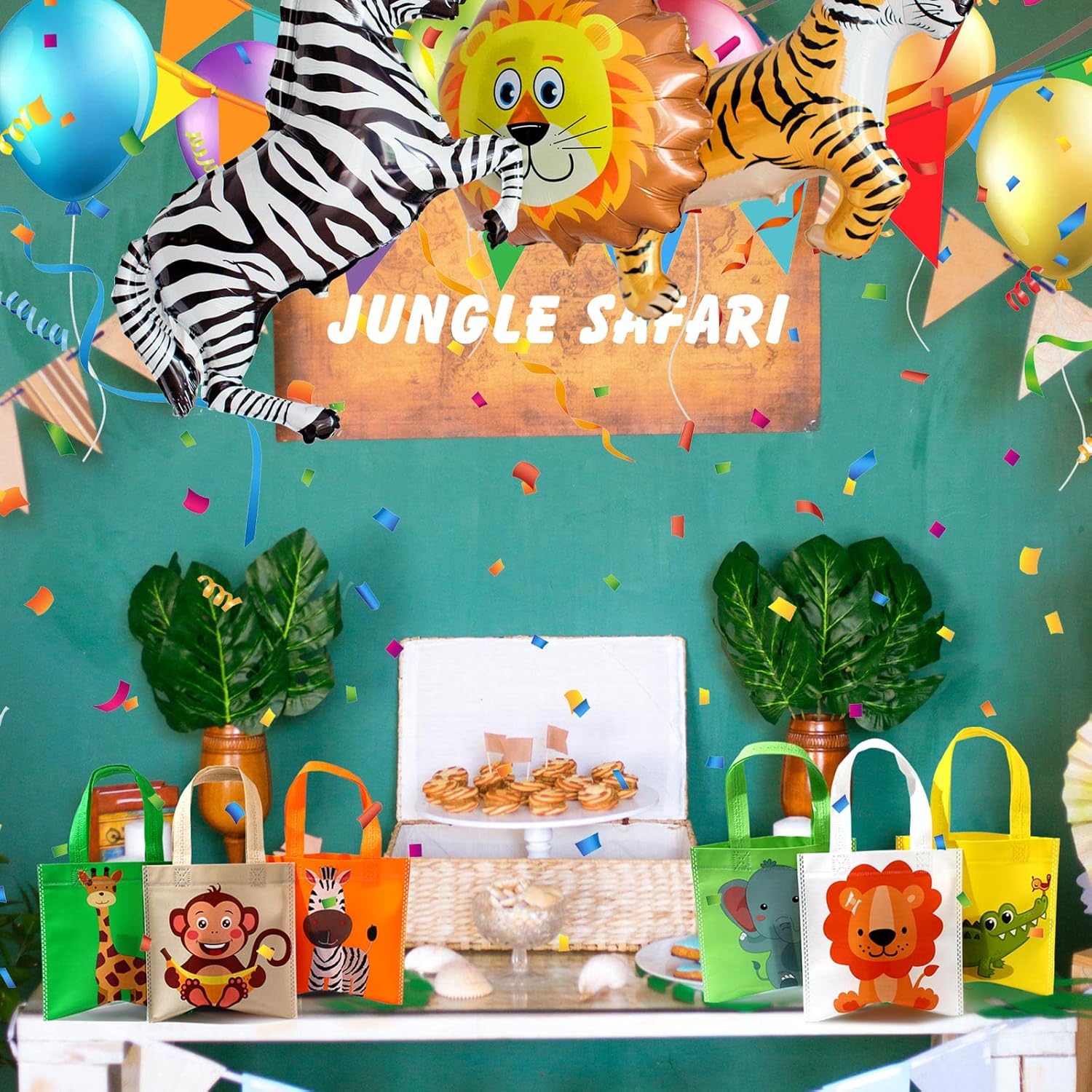 Tallew 24 Pack Safari Favor Bags with Handle Non Woven Jungle Animal Treat Goody Bags Lion Tiger Elephant Monkey Crocodile Giraffe Safari Birthday for Kids Party Baby Shower Decorations Supplies - Image 4