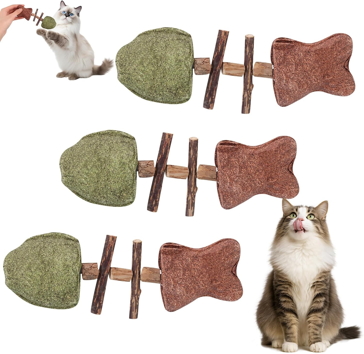Natural Creative Fishbone Cat Dental Chew Toy – Fixes Cat Dental Health, Catnip & Silvervine Infused, Teeth Cleaning Interactive Play (3 PCS)
