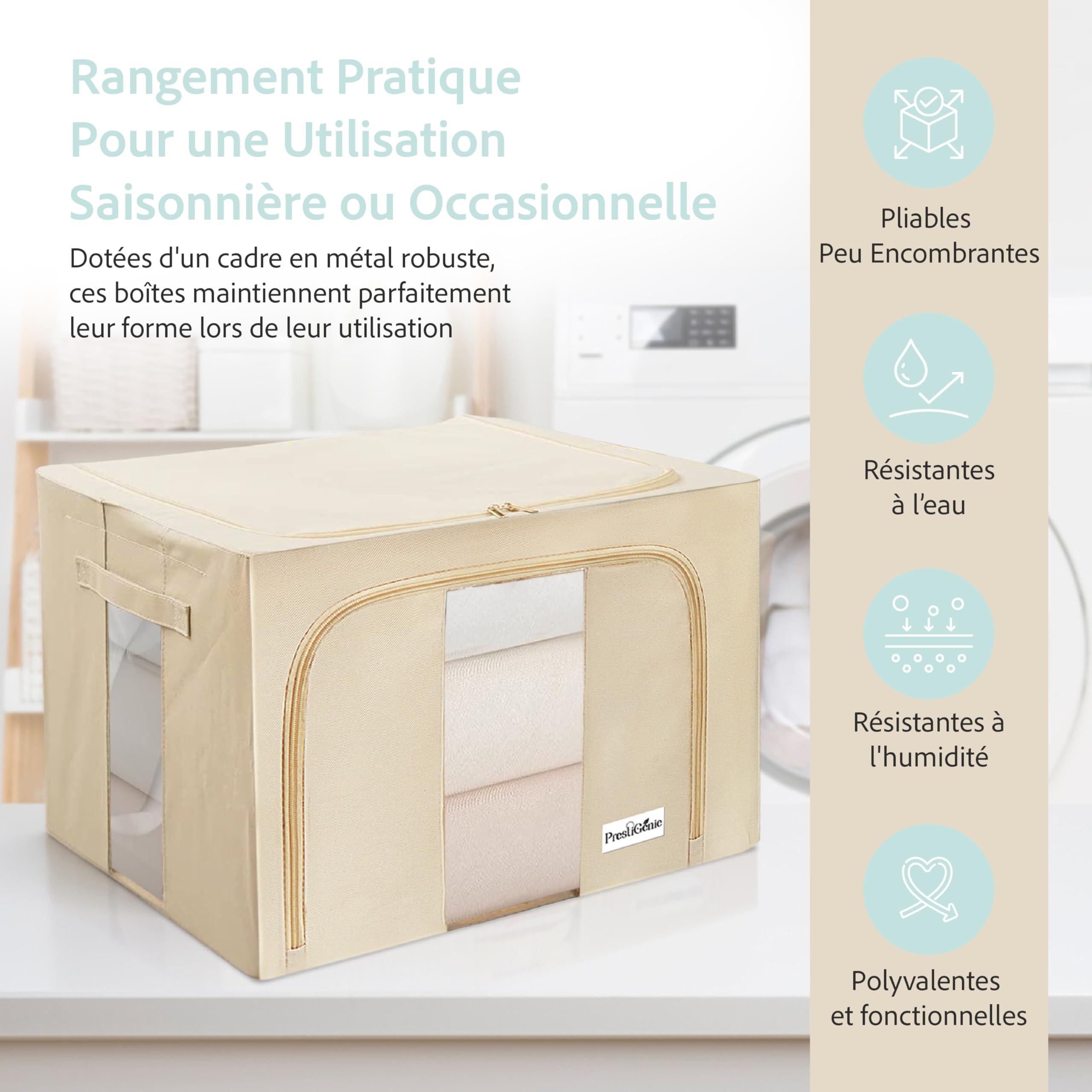 Lot de 3x 66L Sac de rangement vetement penderies rigide en tissu - Organisateur vetement - Boite de rangement vetement Couverture et oreiller avec Fenêtre transparente