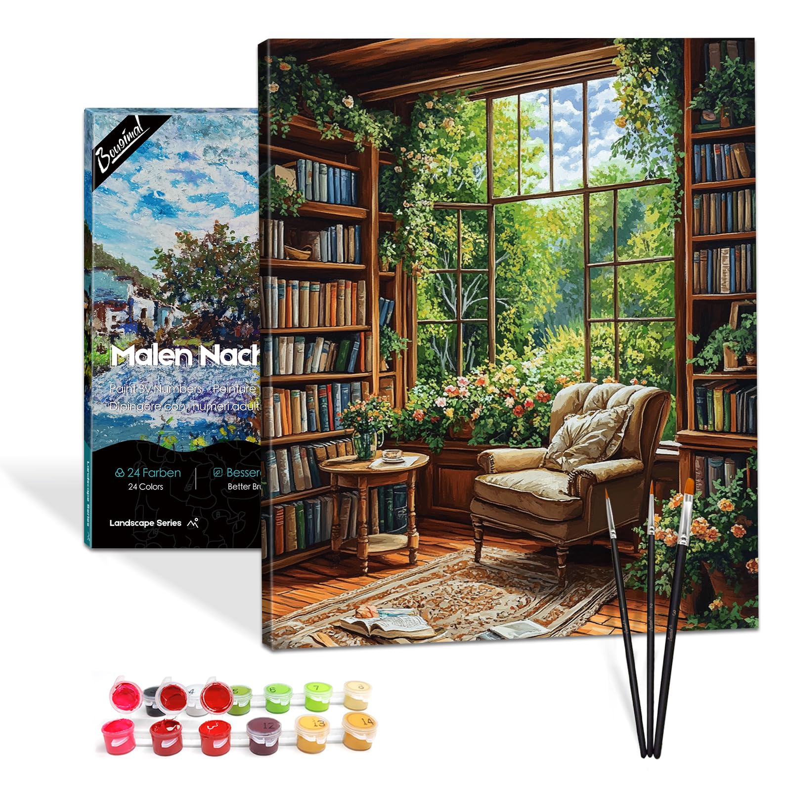 Bougimal Pintura por Números Adultos Paisaje con Pinceles y Pinturas Acrílicas - 40 x 50 cm, Sin marco, Librería 2 — view 29