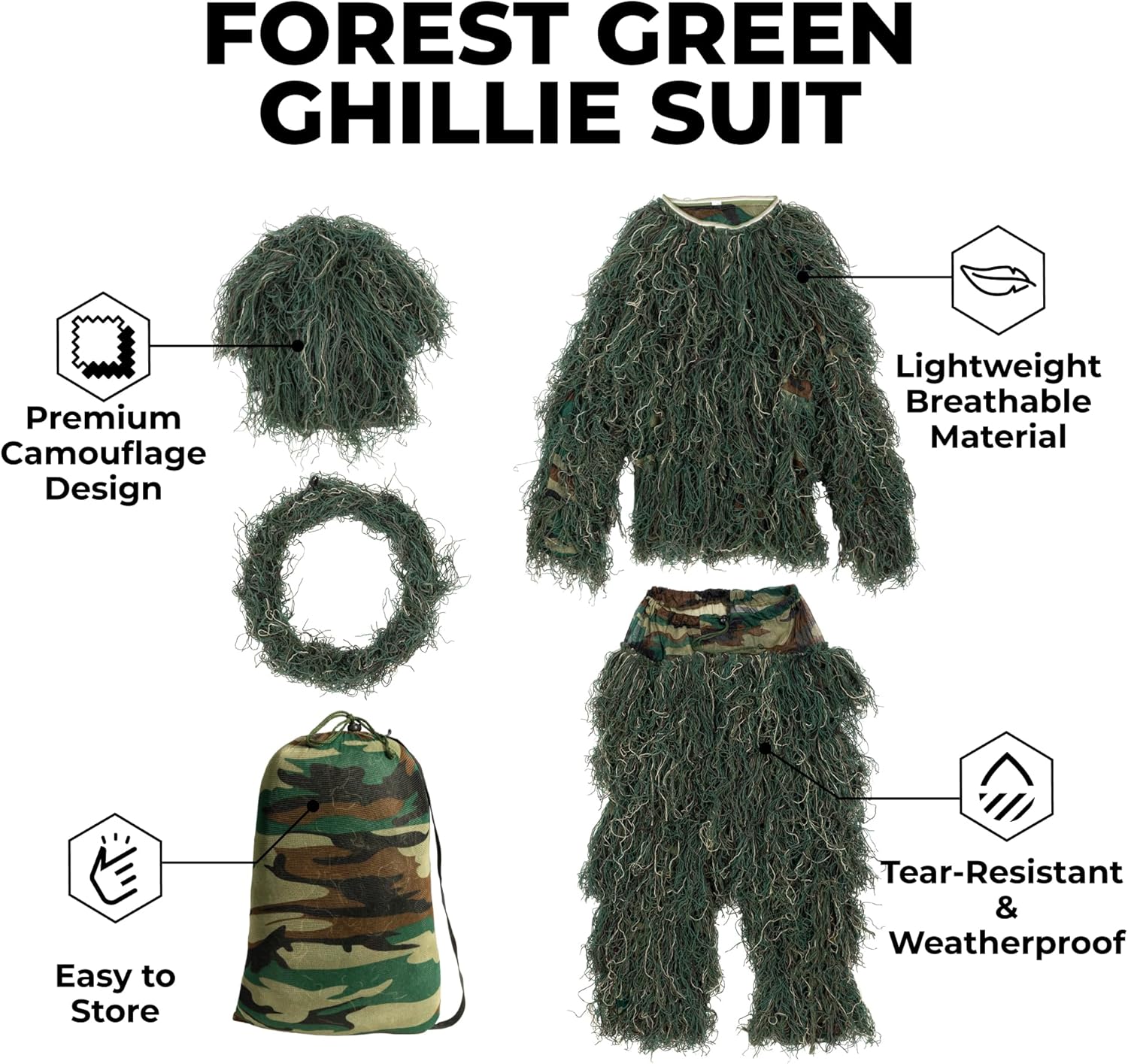 Tough Outfitters Ghillie Suit Men - Leafy Camo Outfit - Leafy Suit for Turkey Hunting - Camo Clothes - Effective Leaf Camouflage for Hunting - Bush Costume - Adult Camouflage Set
