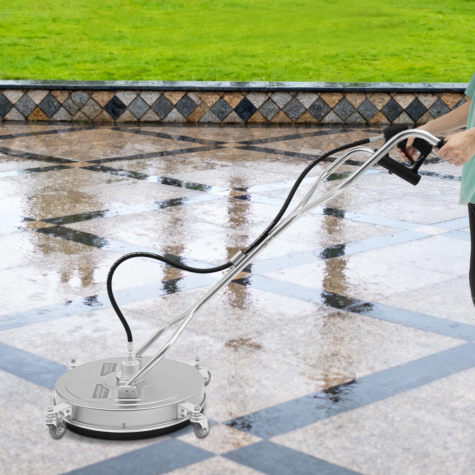 Profesjonalna myjka ciśnieniowa 20 cali, stal nierdzewna, 4500 psi, maks. ciśnienie 3700 psi, ciśnienie robocze 6,6 GPM, ręcznie sterowany przepływ wody, z 4 uniwersalnymi kółkami, 2 dysze do ogrodu