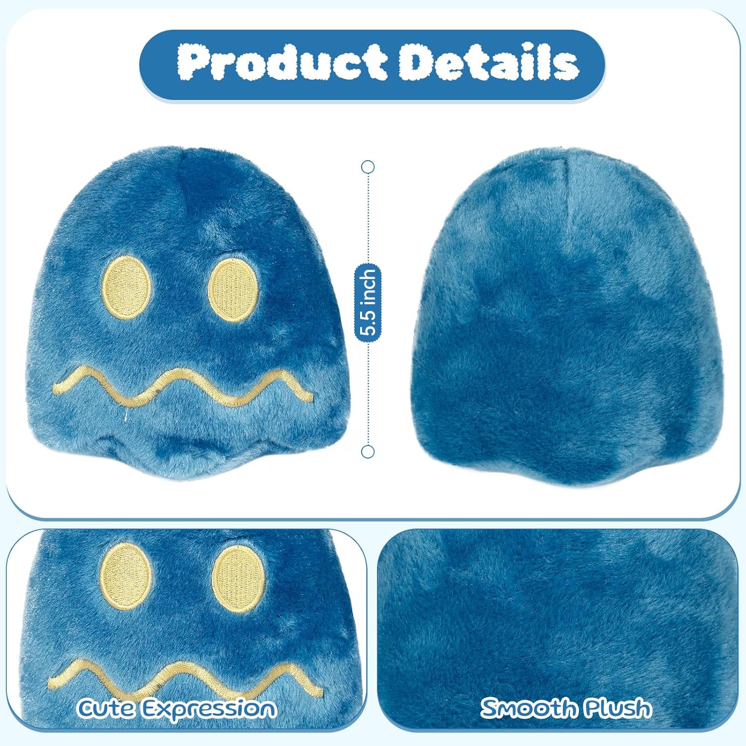 Pingong 6" Pac Plush Toy, Ghost Plush Stuffed Toy Soft and Cuddly Toys Toys for Party Decoration The Gift for Easter Children's Day and Birthday Parties(Dark Blue)