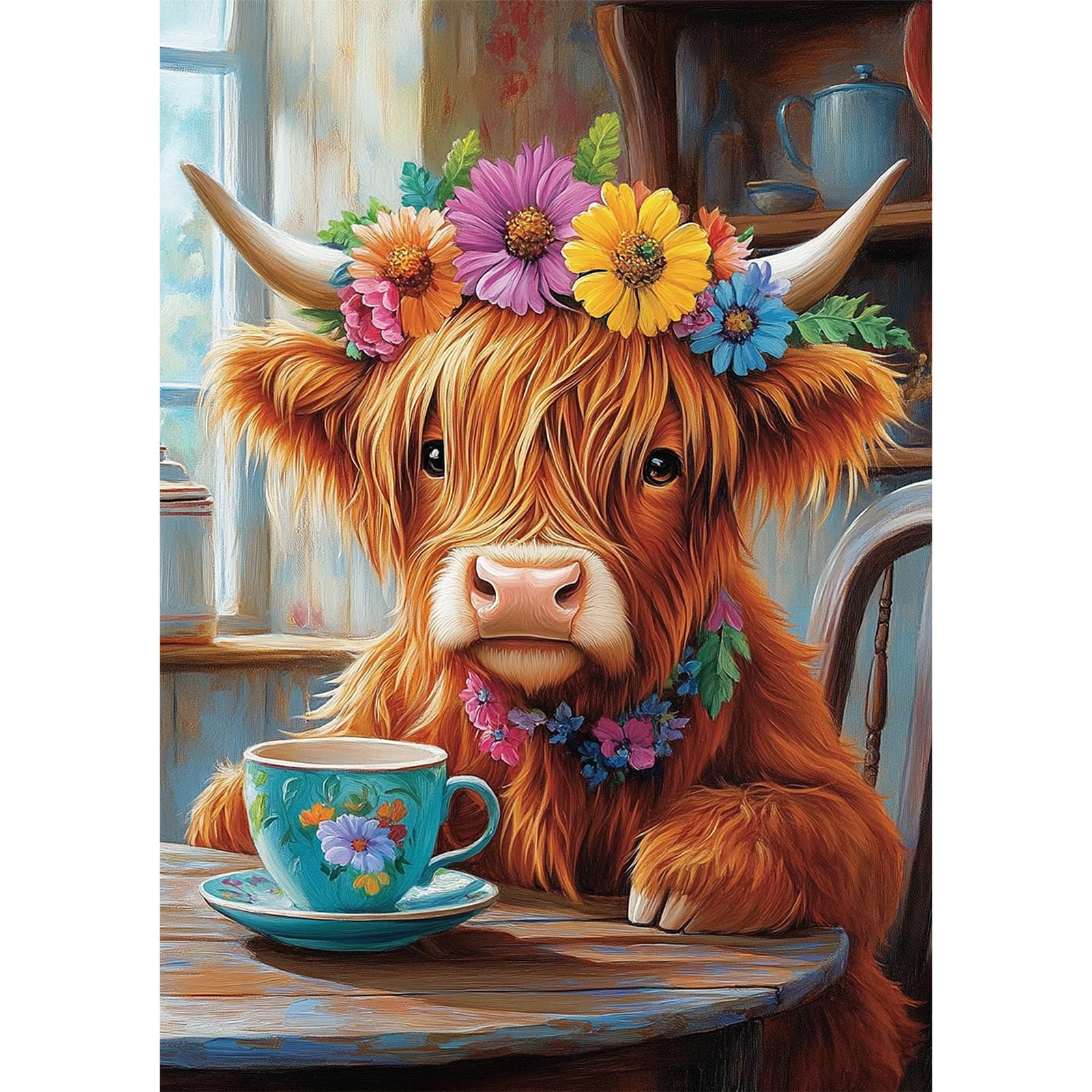 NEWENMO 5D Highland Cow Diamond Painting Kits Full Round Drill for Adults — image 1
