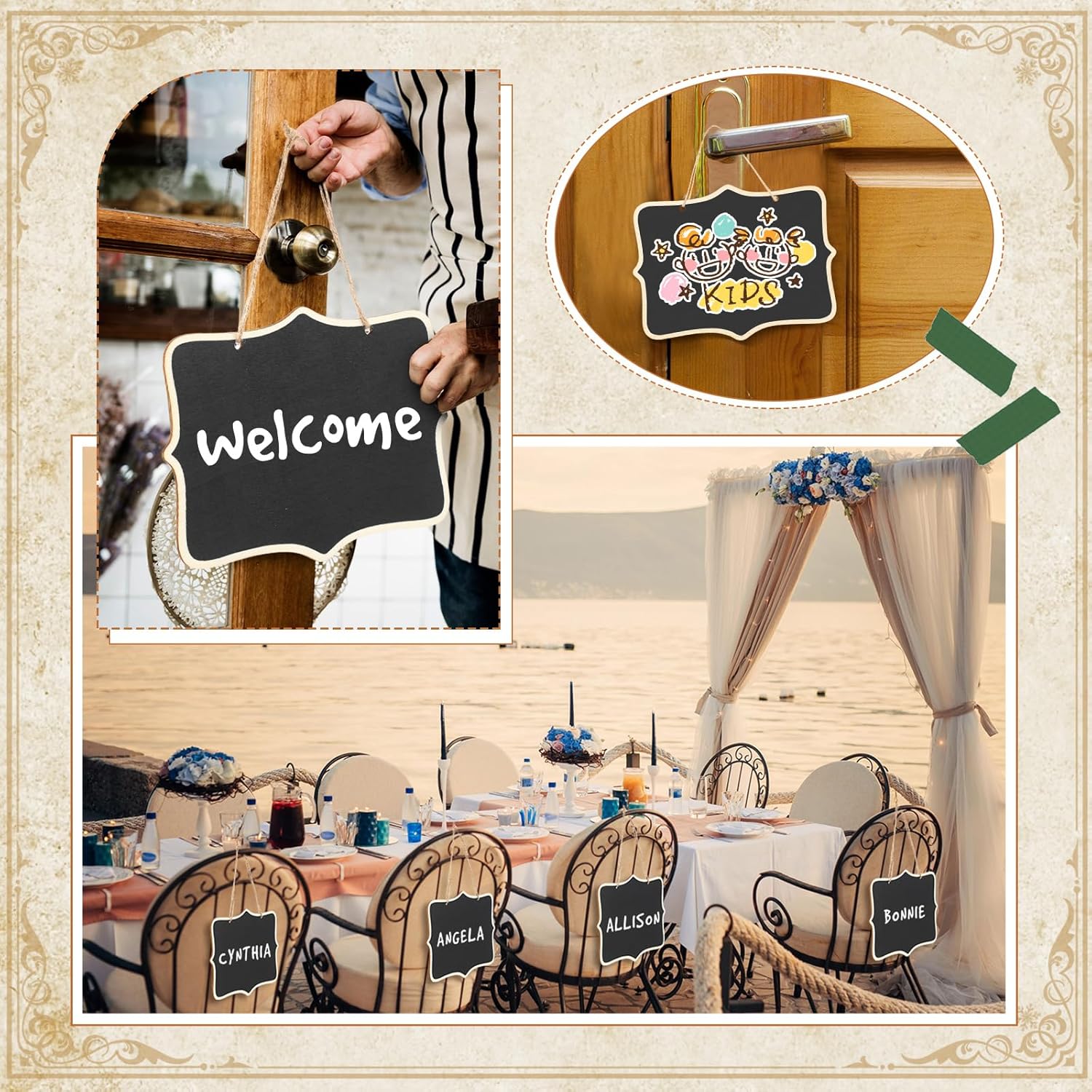 EBOOT 50 Pcs Mini Chalkboard Sign Reusable Wood Chalkboards with Hanging String Erasable Double Sided Small Hanging Blackboard for Message Board Sigs Price Labels Party Buffet Plant Food Name Tag
