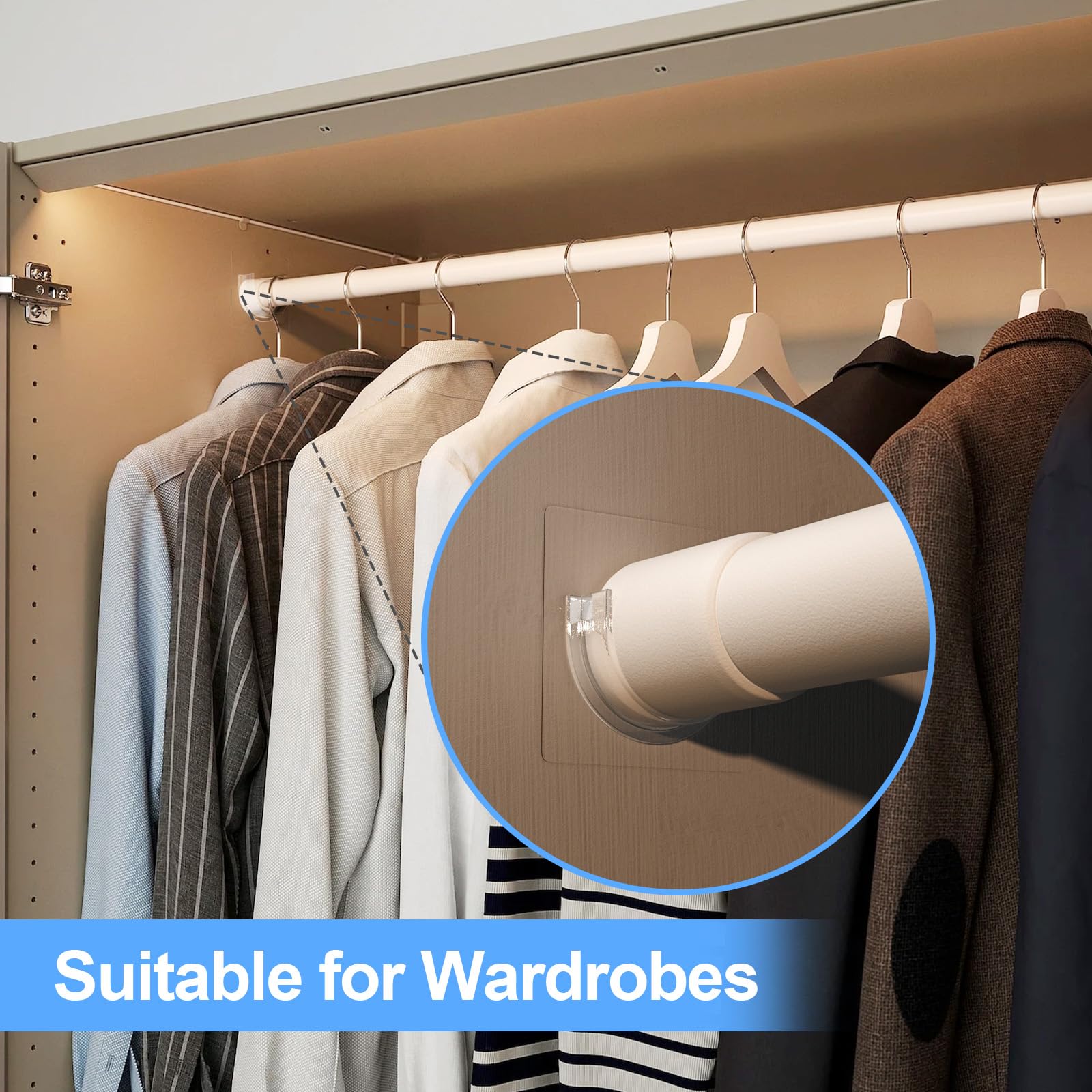 YEHOSHUN Shower Rod Holder with Strong Adhesive 4 Pack Shower Curtain Rod Holder for Wall Tension Curtain Rod — view 4