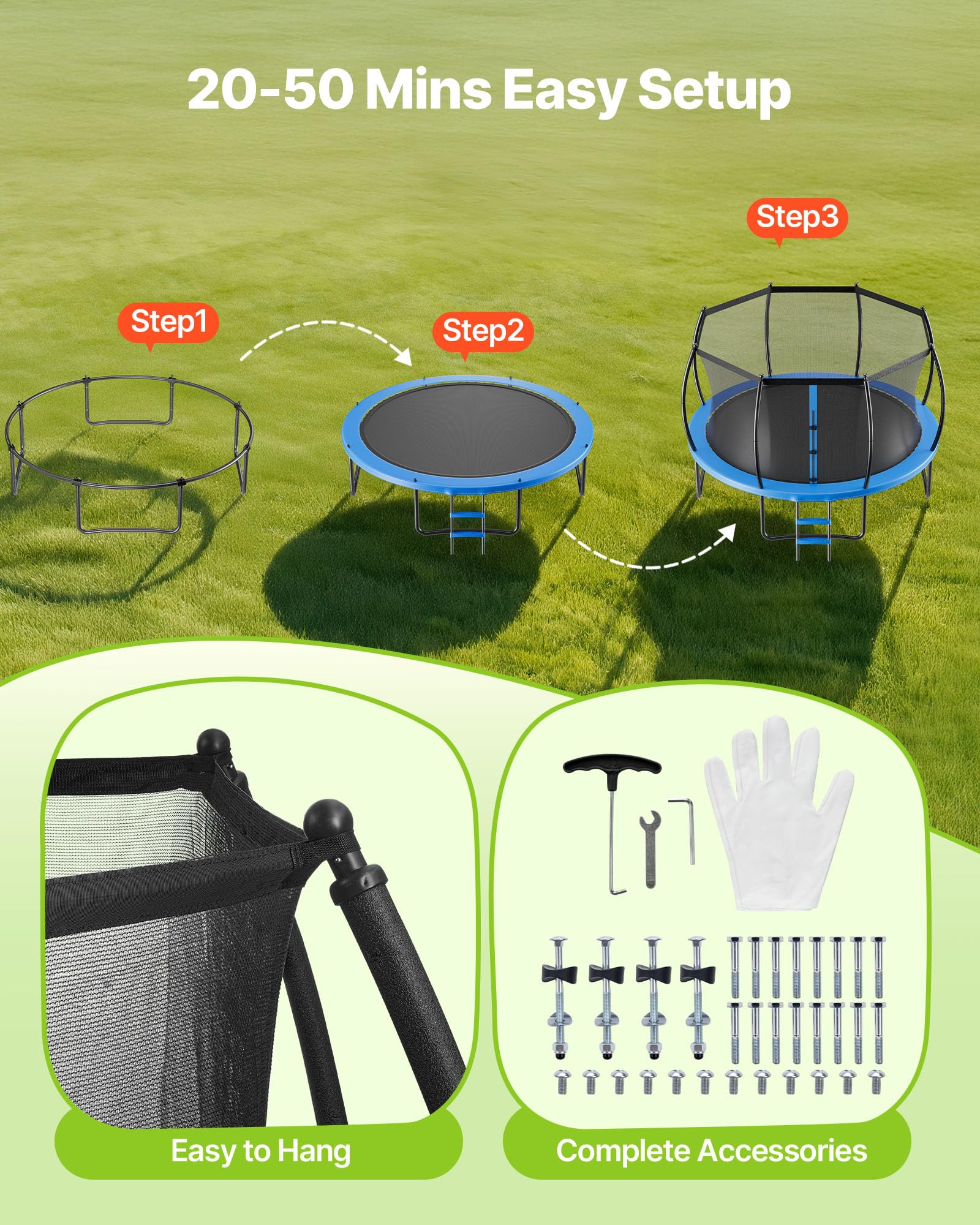 VEVOR Outdoor Trampolin Bodentrampolin 305 x 305 cm mit Sicherheitsnetz & verdickter Polsterung, ASTM-geprüft, Hochleistungstrampolin, max. 150 kg belastbares Gartentrampolin für Kinder