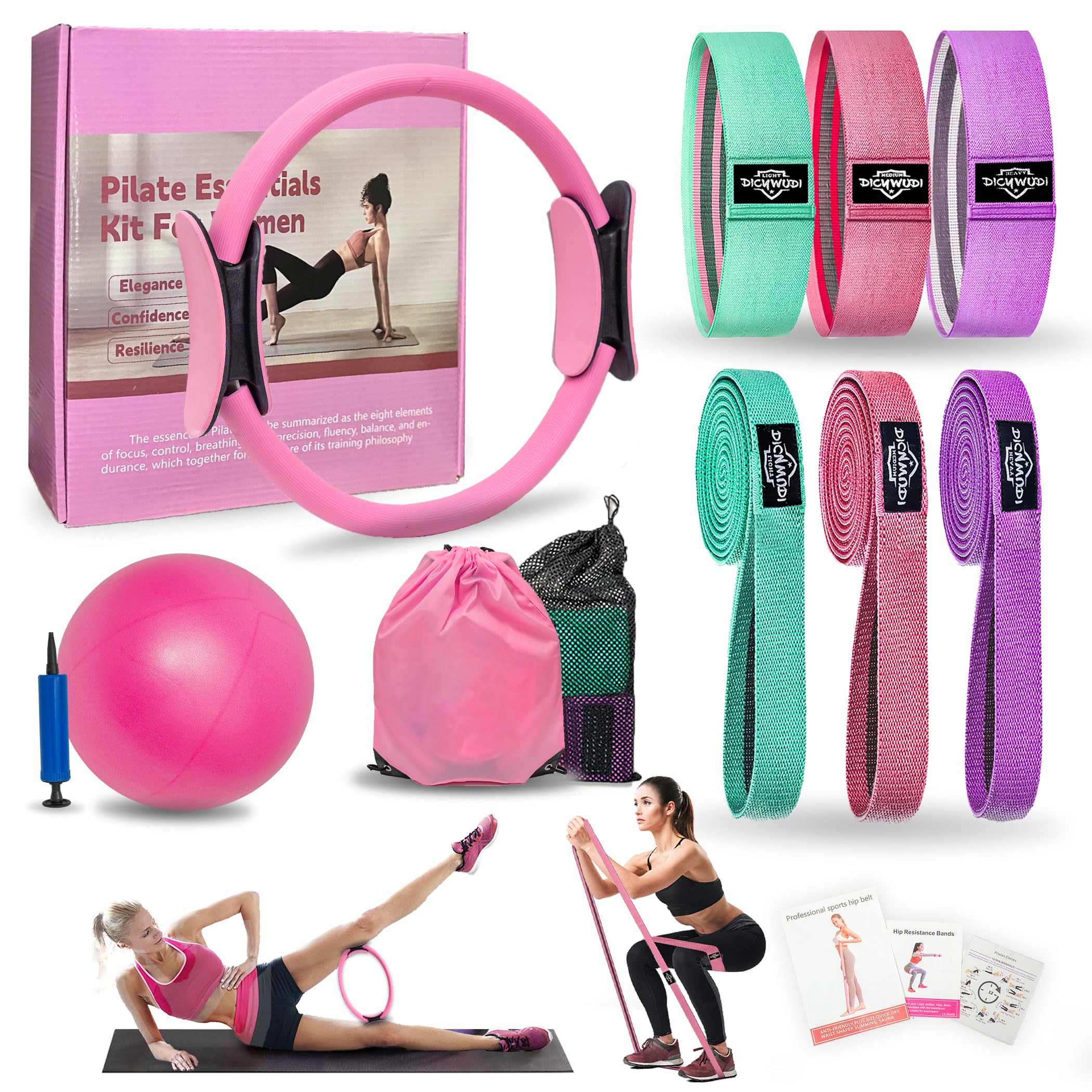 Pilates Essentials Kit for Home Women, Pilates Equipment for Workouts, 6 Fabric Resistance Bands, 12 Inch Magic Circle Yoga Ring, Mini Exercise Ball, Great Exercise Equipment-image-30