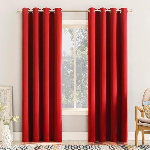Sun Zero Barrow - Juego de 2 paneles de cortinas con ojales, ahorro de energía, 54 x 63 pulgadas, color rojo festivo