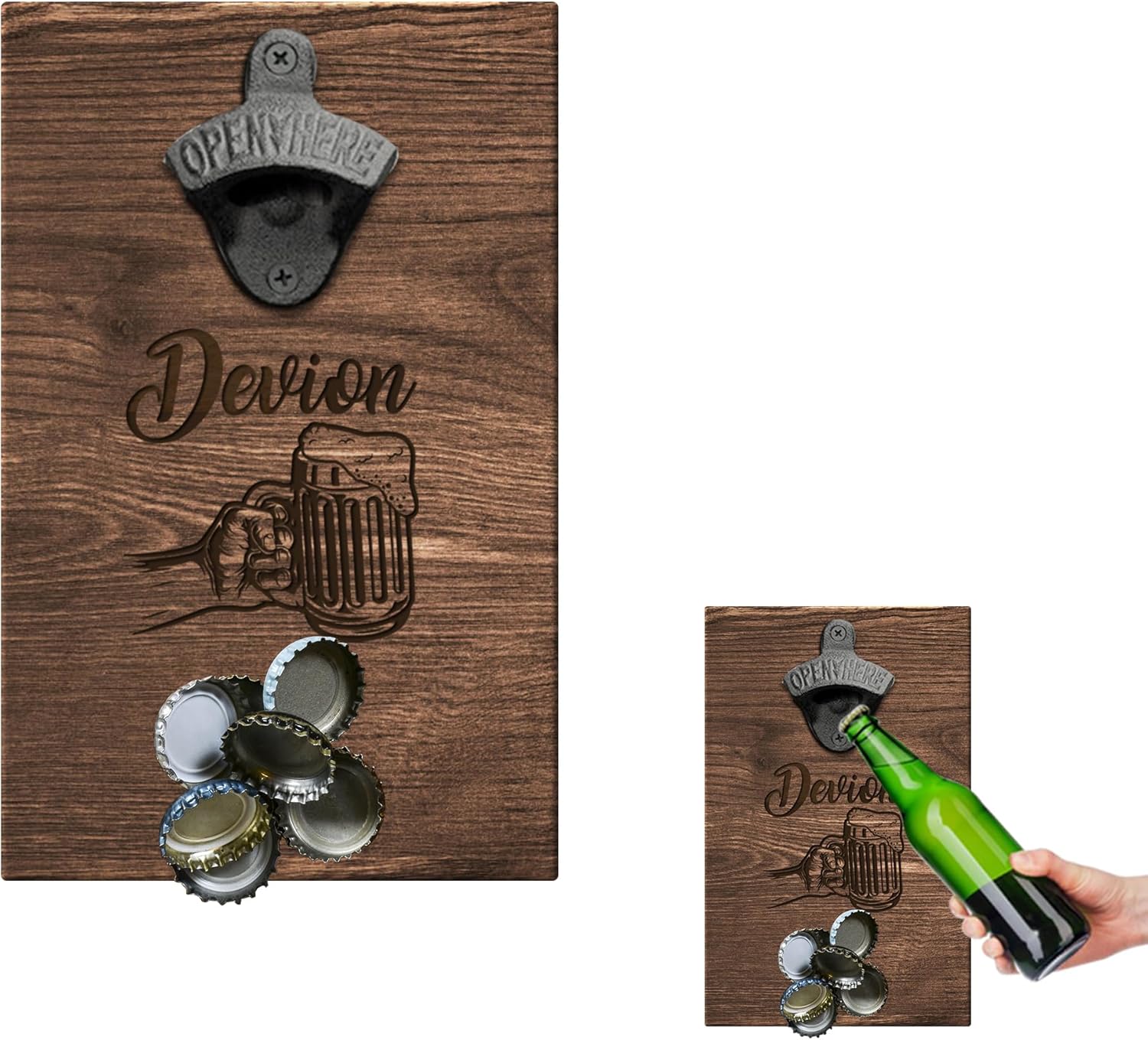 Personalized Wooden Wall Mounted Magnetic Bottle Opener, Custom Beer Bottle Opener with Magnet Cap Catcher Gifts for Men Dad, Ideal Gift for Beer Lovers, Dads, or Husbands on Father's Day (Style 5)